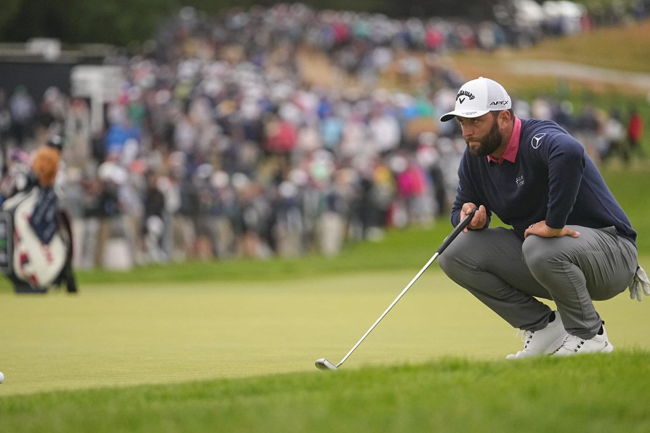 Golf: US Open: Jon Rahm lines up is putt attempt during Sunday play at The Country Club. Brookline, MA 6/19/2022 CREDIT: Erick W. Rasco (Photo by Erick W. Rasco/Sports Illustrated via Getty Images) (Set Number: X164101 TK4)