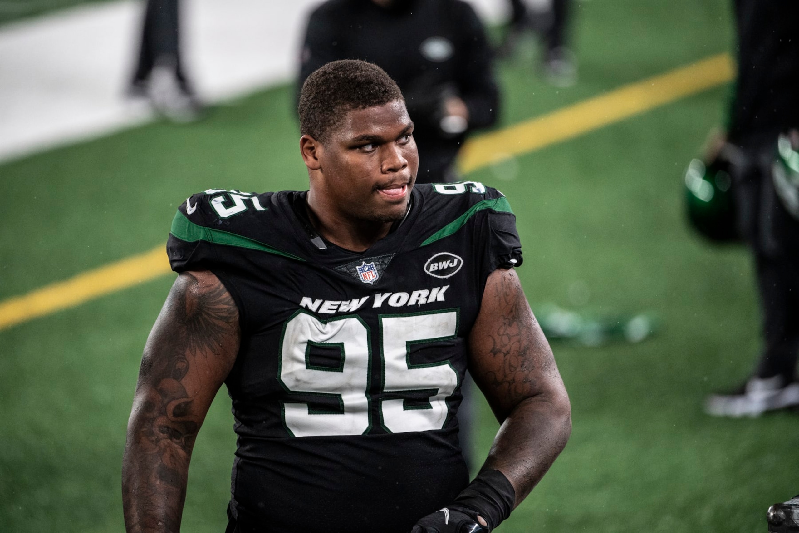 EAST RUTHERFORD, NJ - OCTOBER 01: Quinnen Williams #95 of the New York Jets at MetLife Stadium on October 1, 2020 in East Rutherford, New Jersey. (Photo by Benjamin Solomon/Getty Images) EAST RUTHERFORD, NJ - OCTOBER 01: Quinnen Williams #95 of the New York Jets at MetLife Stadium on October 1, 2020 in East Rutherford, New Jersey. (Photo by Benjamin Solomon/Getty Images)