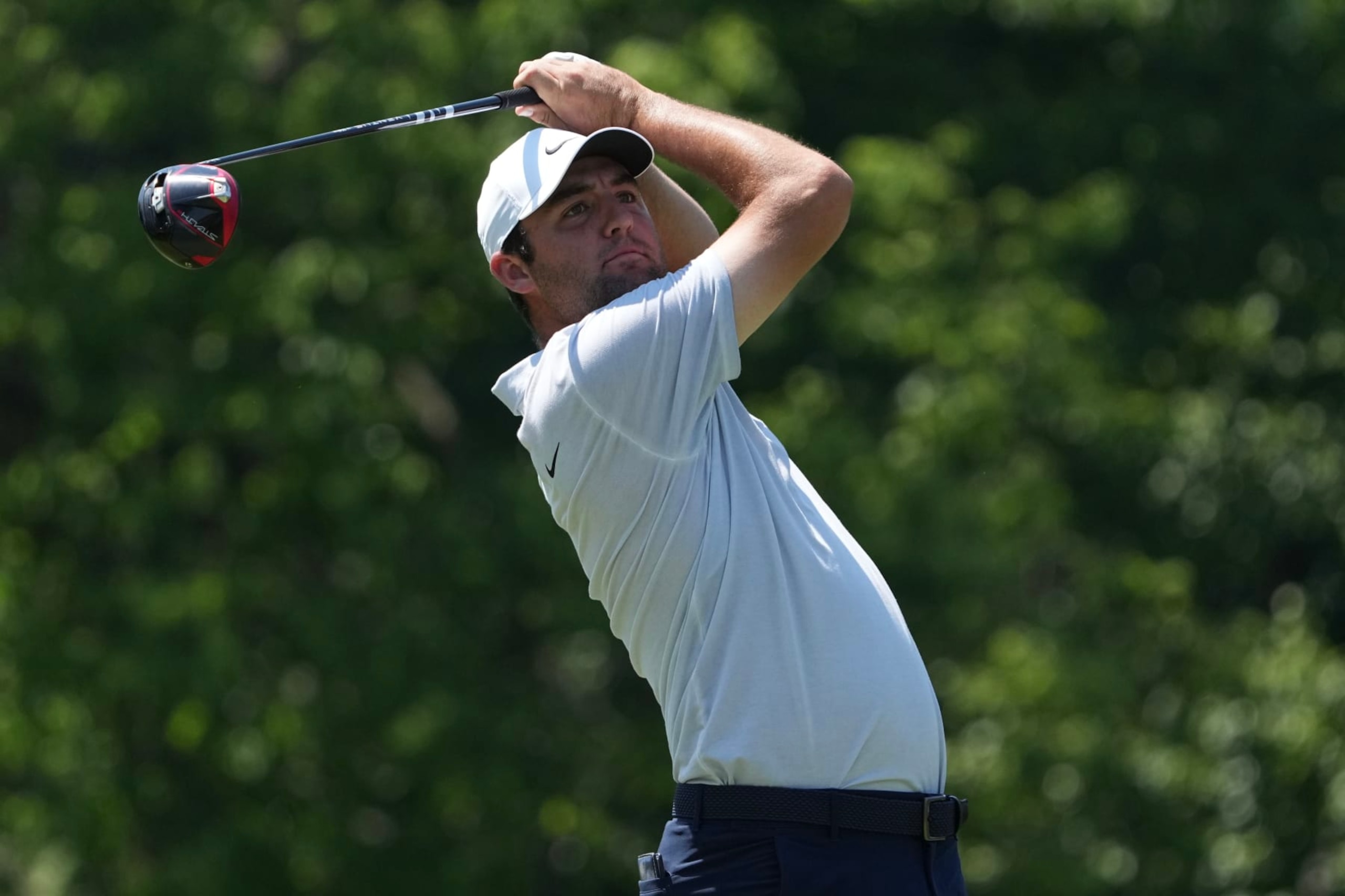 DUBLIN, OHIO - JUNE 04: Scottie Scheffler of the United States hits a tee shot on the 18th hole during the final round of the Memorial Tournament presented by Workday at Muirfield Village Golf Club on June 04, 2023 in Dublin, Ohio. (Photo by Dylan Buell/Getty Images)