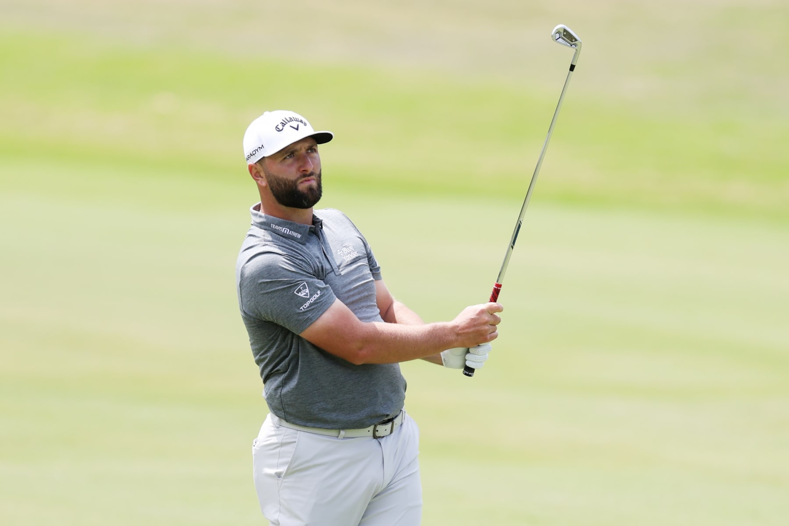 LOS ANGELES, CALIFORNIA - JUNE 12: Jon Rahm of Spain plays a shot during a practice round prior to the 123rd U.S. Open Championship at The Los Angeles Country Club on June 12, 2023 in Los Angeles, California. (Photo by Richard Heathcote/Getty Images)