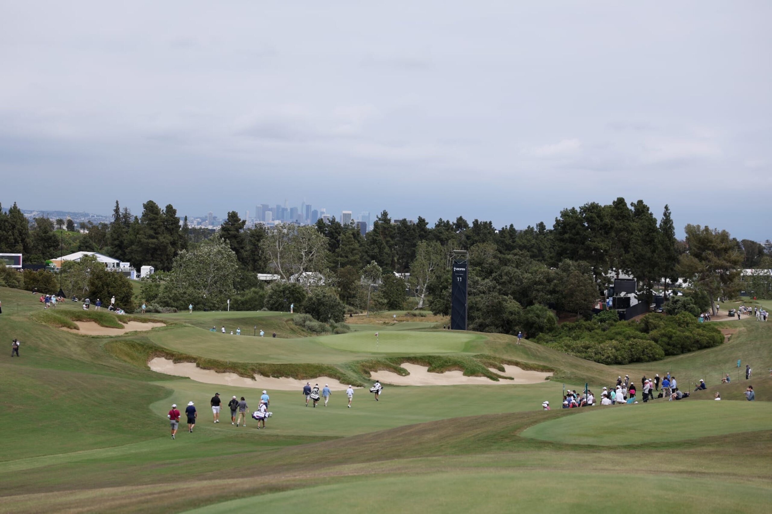 LOS ANGELES, CALIFORNIA - JUNE 12: Shane Lowry of Ireland and Viktor Hovland of Norway walk on the 11th hole during a practice round prior to the 123rd U.S. Open Championship at The Los Angeles Country Club on June 12, 2023 in Los Angeles, California. (Photo by Richard Heathcote/Getty Images)