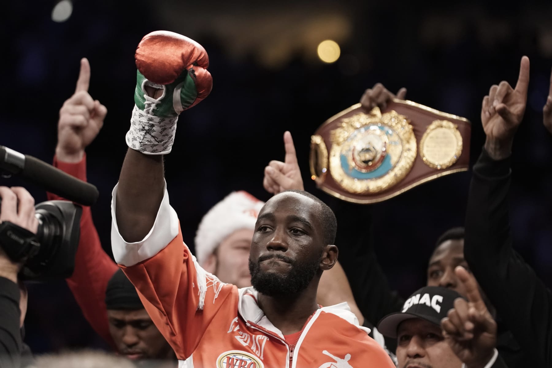 OMAHA, NEBRASKA - DECEMBER 10:  WBO champion Terence Crawford is introduced prior to his welterweight title fight against David Avanesyan at CHI Health Center on December 10, 2022 in Omaha, Nebraska. (Photo by Ed Zurga/Getty Images)