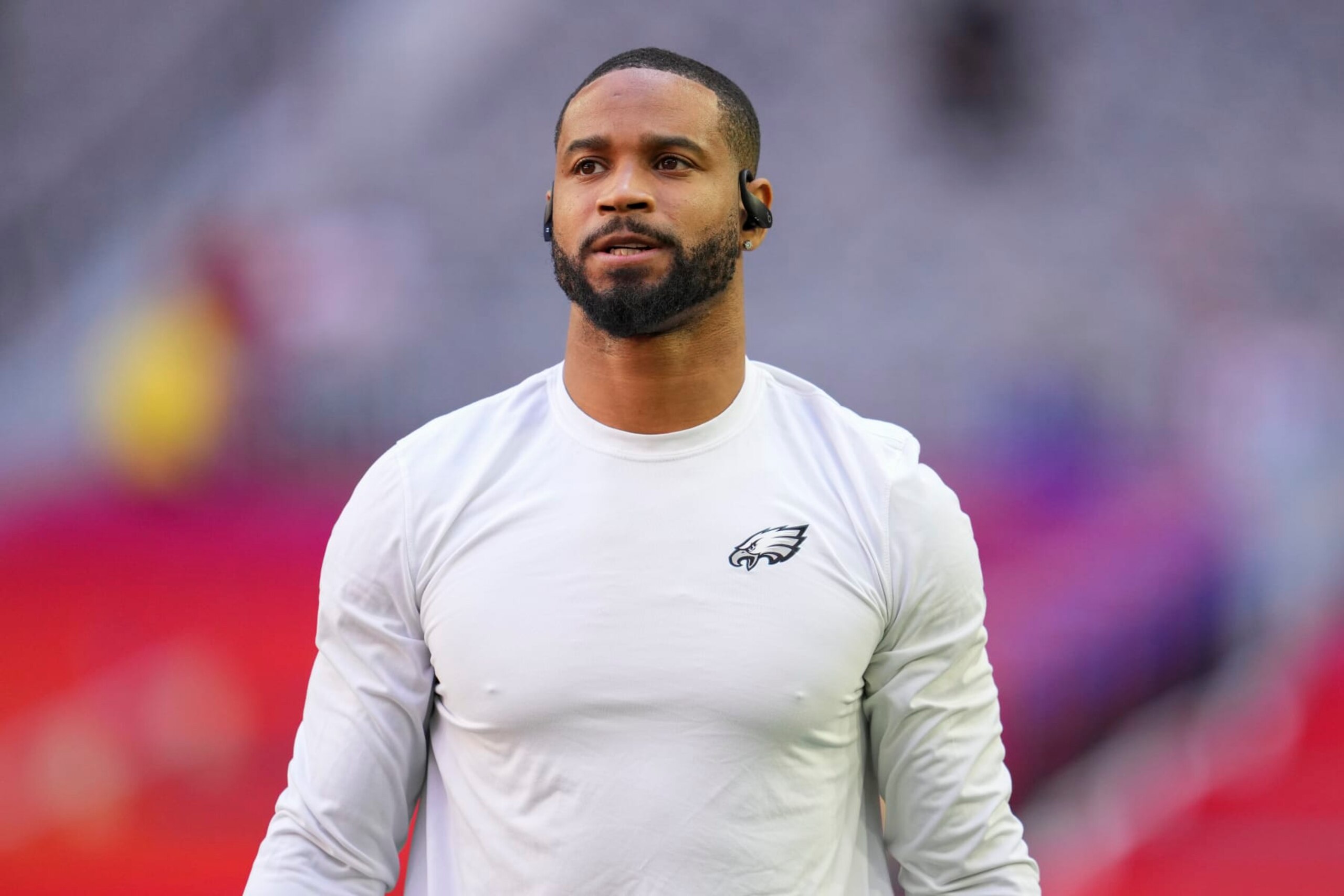 GLENDALE, AZ - FEBRUARY 12: Darius Slay #2 of the Philadelphia Eagles warms up against the Kansas City Chiefs prior to Super Bowl LVII at State Farm Stadium on February 12, 2023 in Glendale, Arizona. (Photo by Cooper Neill/Getty Images)
