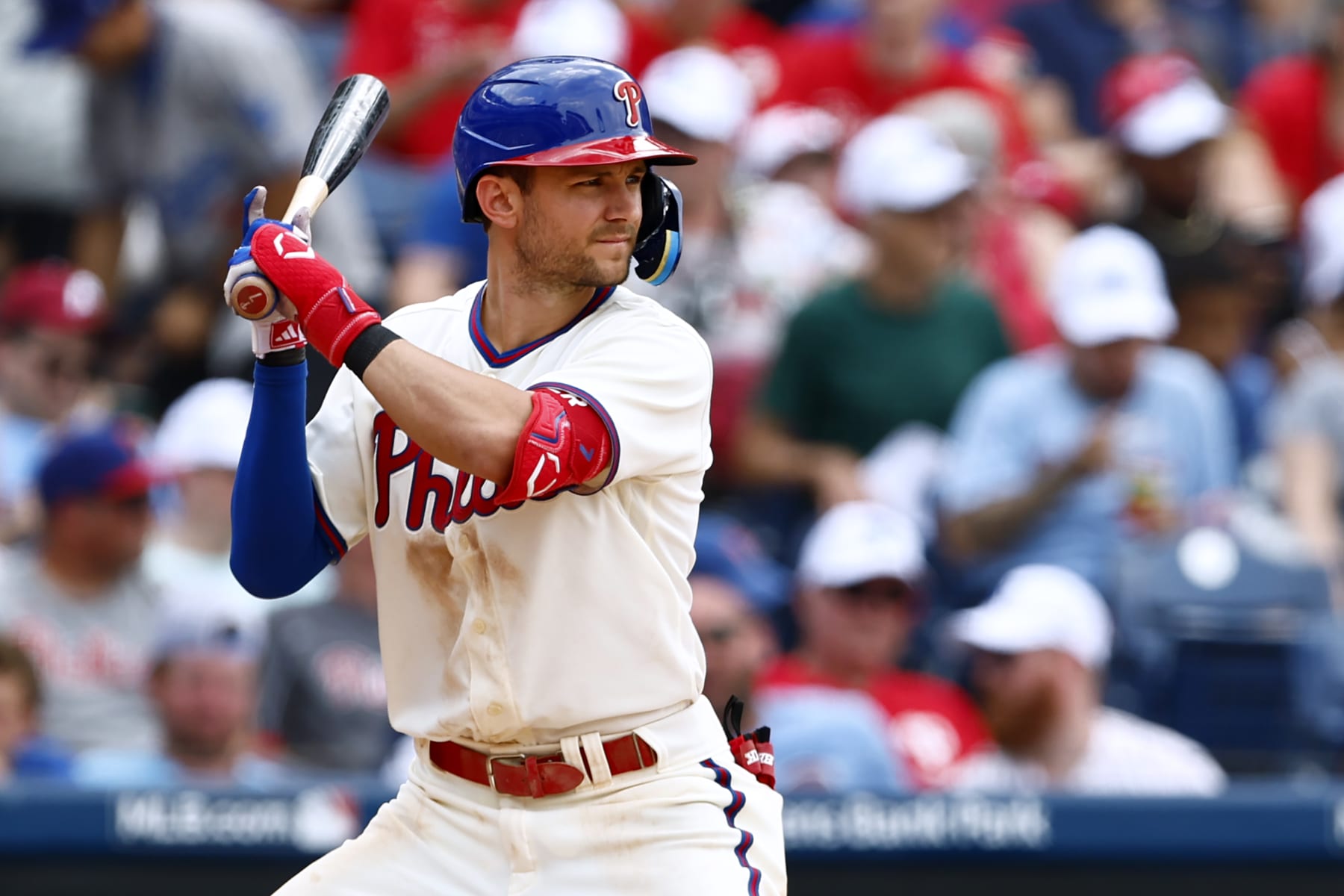 PHILADELPHIA, PENNSYLVANIA - JUNE 11: Trea Turner #7 of the Philadelphia Phillies in action against the Los Angeles Dodgers during a game at Citizens Bank Park on June 11, 2023 in Philadelphia, Pennsylvania. (Photo by Rich Schultz/Getty Images)