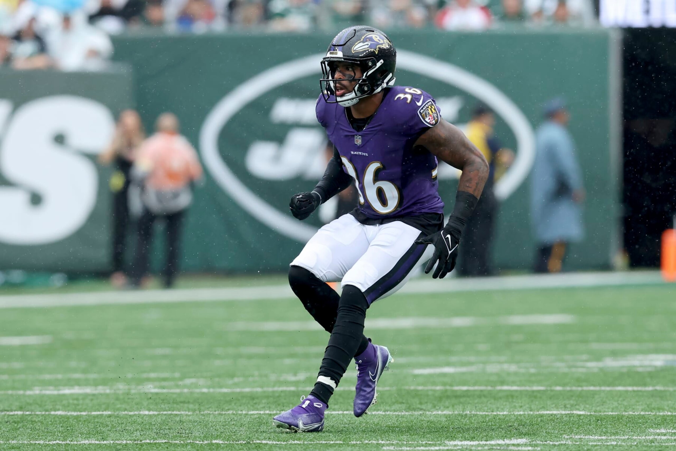 Baltimore Ravens safety Chuck Clark (36) in action against the New York Jets during an NFL football game on Sunday, Sep. 11, 2022, in East Rutherford, N.J. (Brad Penner/AP Images for Panini)