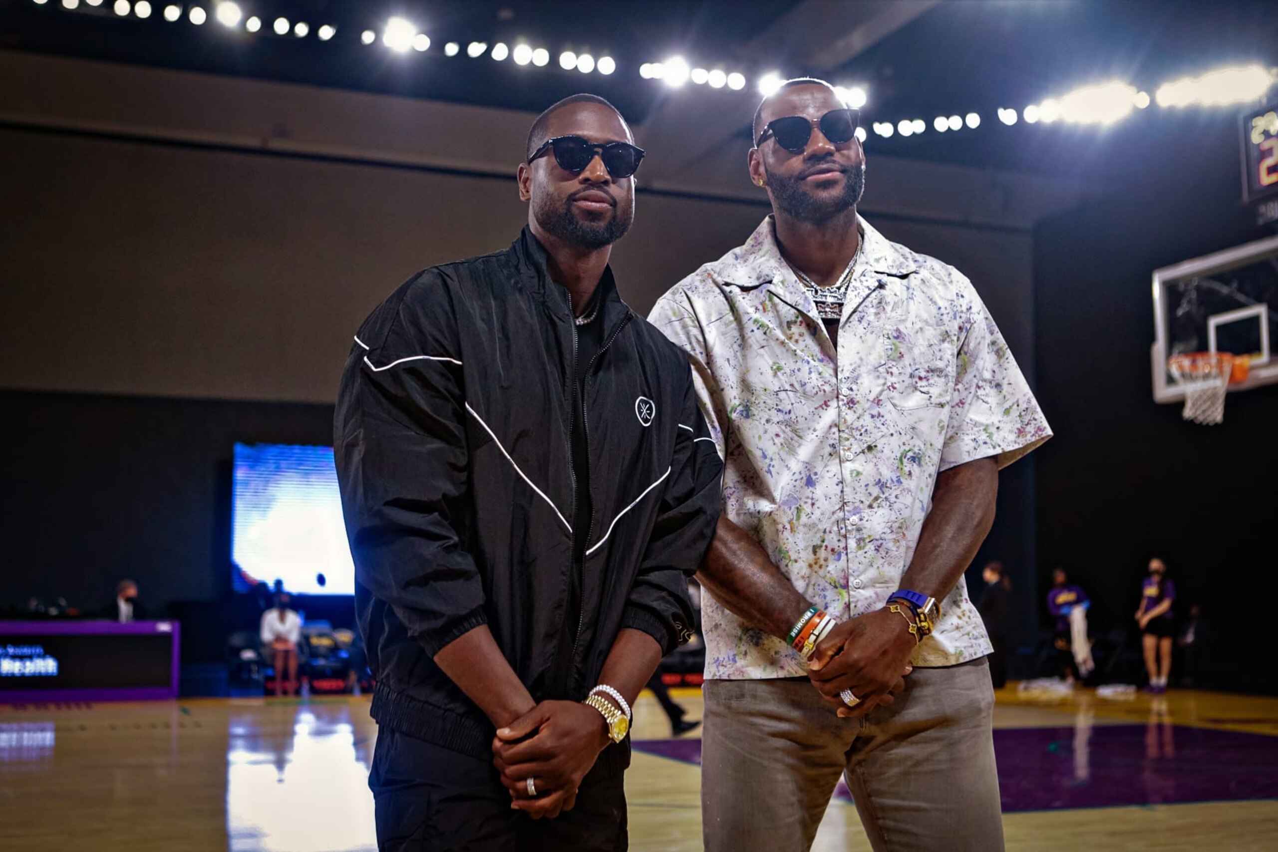 LOS ANGELES, CA - JUNE 30: LeBron James and Dwyane Wade attend a Los Angeles Sparks WNBA game on Wednesday, June 30, 2021 in Los Angeles, CA. (Jason Armond / Los Angeles Times via Getty Images) LOS ANGELES, CA - JUNE 30: LeBron James and Dwyane Wade attend a Los Angeles Sparks WNBA game on Wednesday, June 30, 2021 in Los Angeles, CA. (Jason Armond / Los Angeles Times via Getty Images)