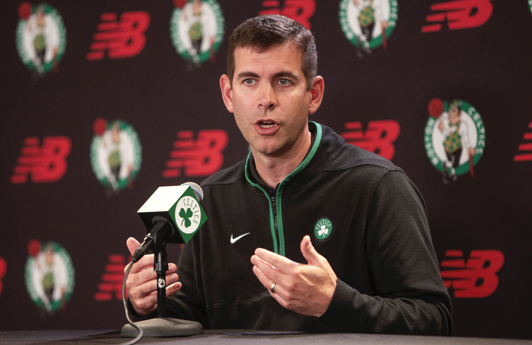 Boston, MA - June 1: Boston Celtics President of Basketball Operations Brad Stevens speaks at an end-of-season press conference. (Photo by Barry Chin/The Boston Globe via Getty Images) Boston, MA - June 1: Boston Celtics President of Basketball Operations Brad Stevens speaks at an end-of-season press conference. (Photo by Barry Chin/The Boston Globe via Getty Images)