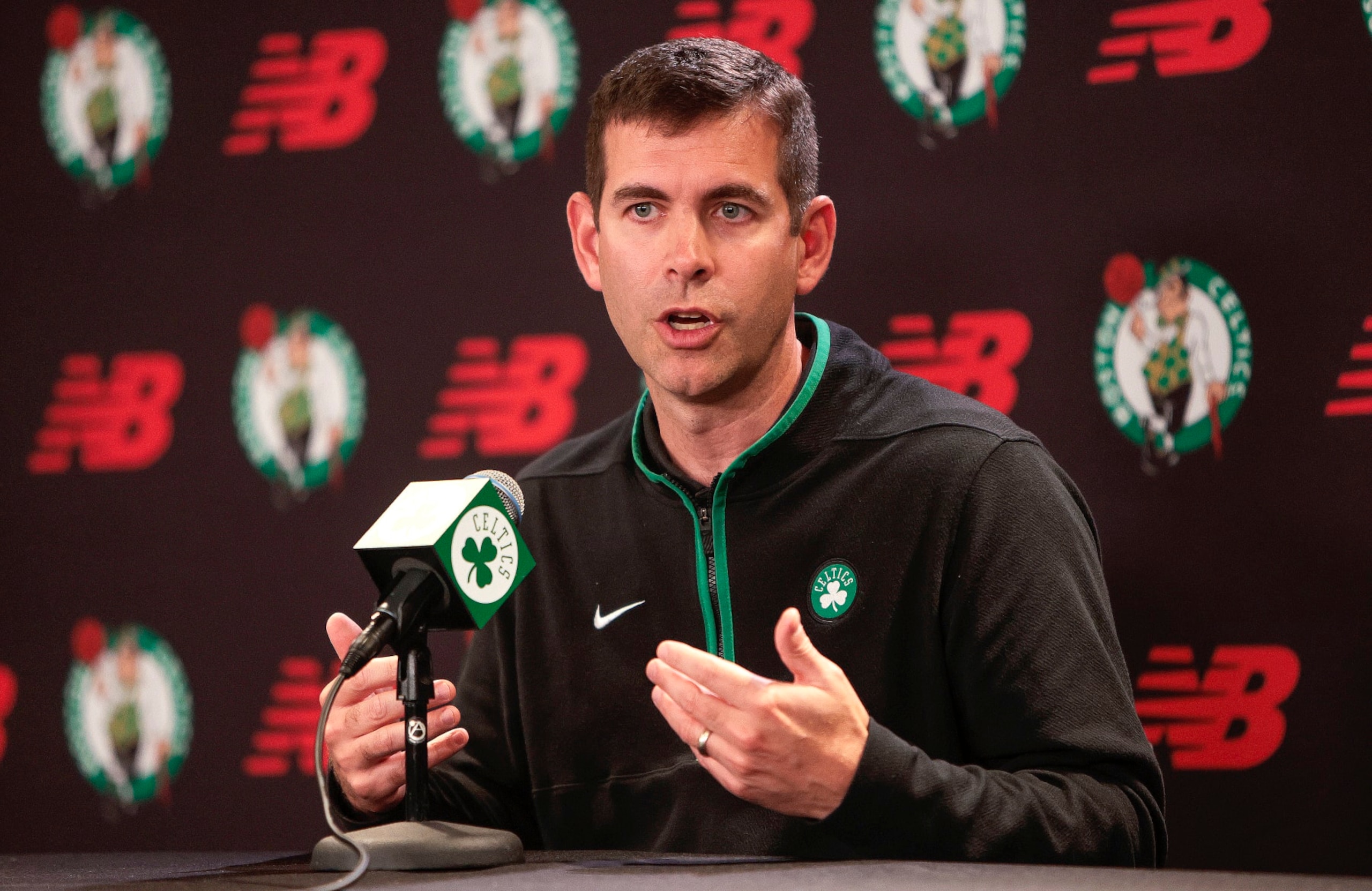Boston, MA - June 1: Boston Celtics President of Basketball Operations Brad Stevens speaks at an end-of-season press conference. (Photo by Barry Chin/The Boston Globe via Getty Images)