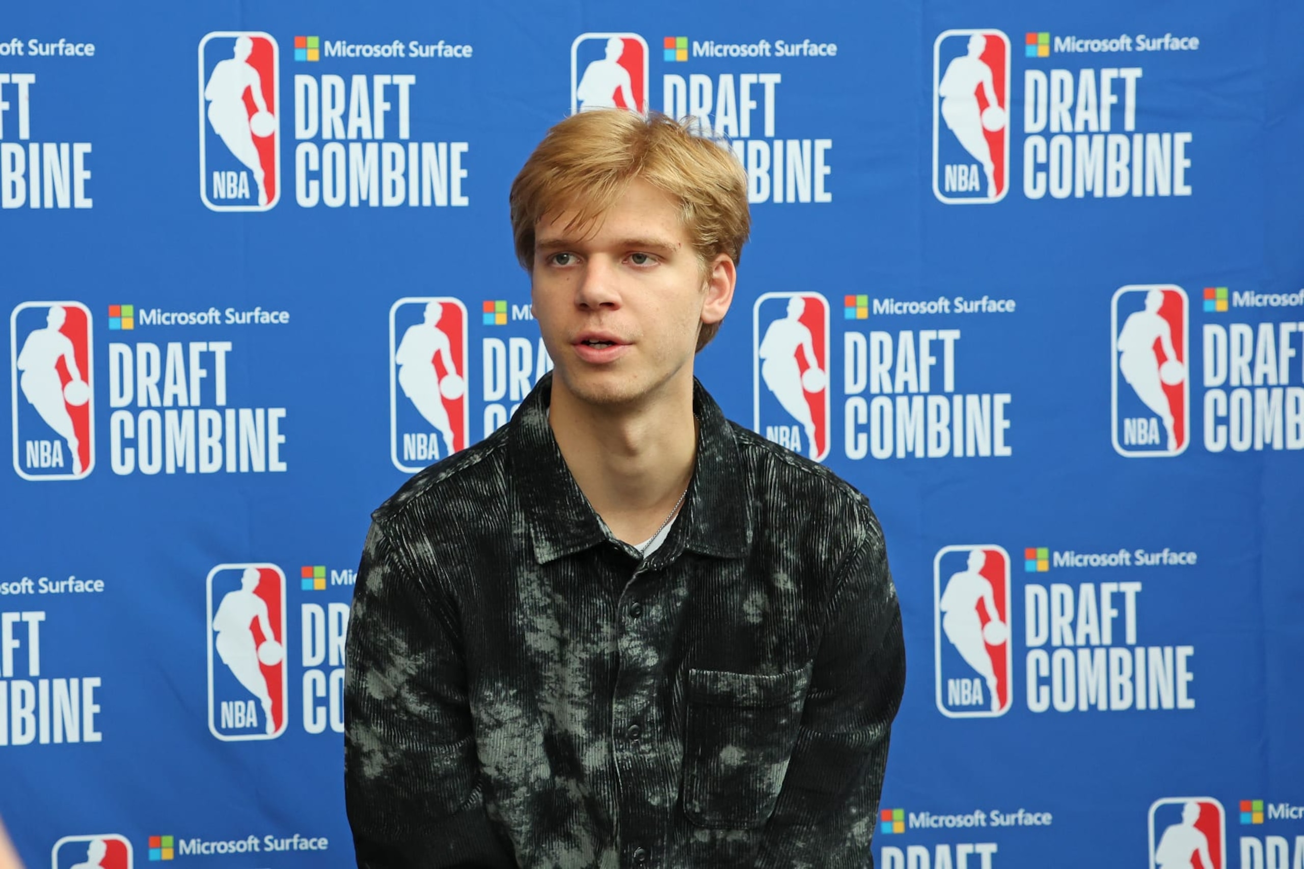 CHICAGO, ILLINOIS - MAY 17: Gradey Dick speaks with the media during the NBA Draft Combine at the Wintrust Arena on May 17, 2023 in Chicago, Illinois. NOTE TO USER: User expressly acknowledges and agrees that, by downloading and or using this photograph, User is consenting to the terms and conditions of the Getty Images License Agreement. (Photo by Stacy Revere/Getty Images)