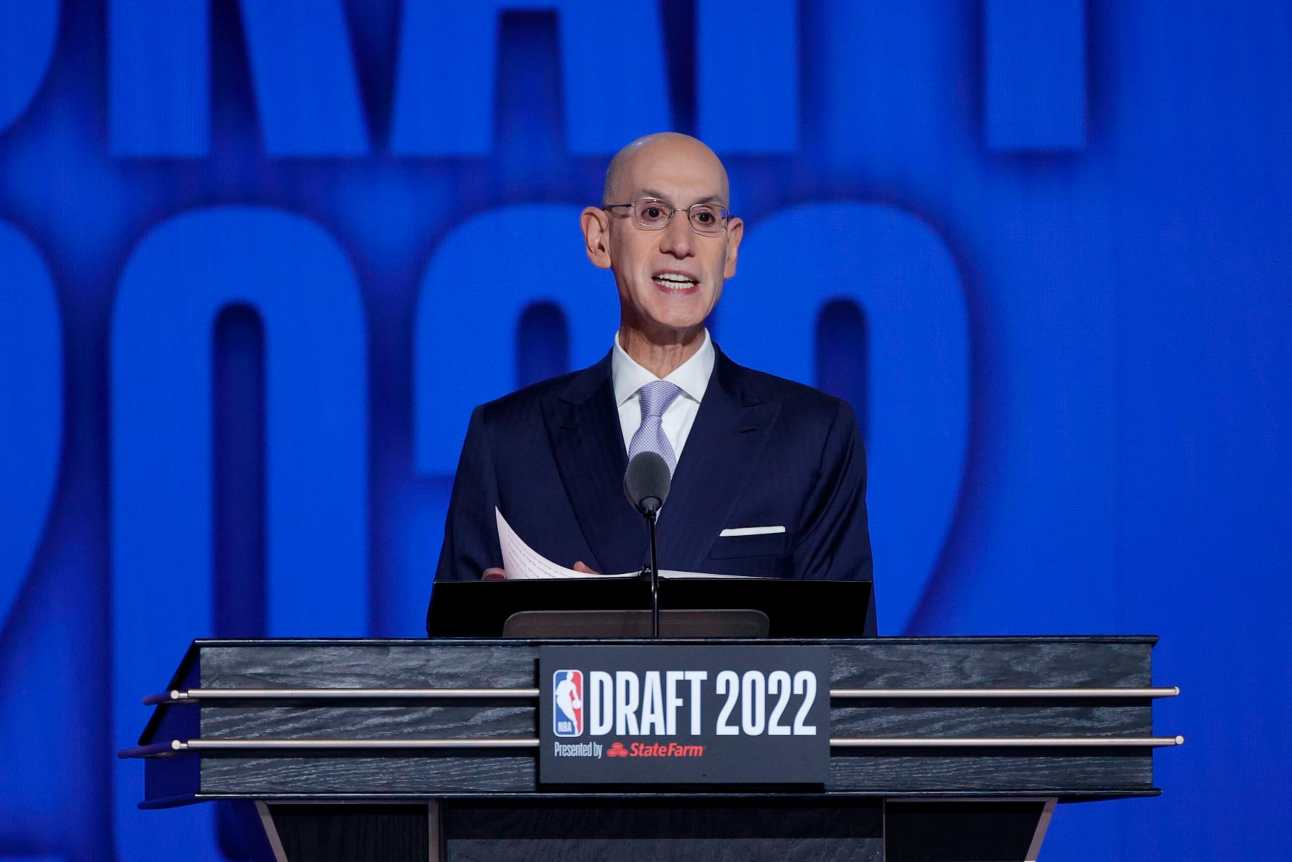 NEW YORK, NEW YORK - JUNE 23: NBA commissioner Adam Silver speaks during the 2022 NBA Draft at Barclays Center on June 23, 2022 in New York City. NOTE TO USER: User expressly acknowledges and agrees that, by downloading and or using this photograph, User is consenting to the terms and conditions of the Getty Images License Agreement. (Photo by Sarah Stier/Getty Images)