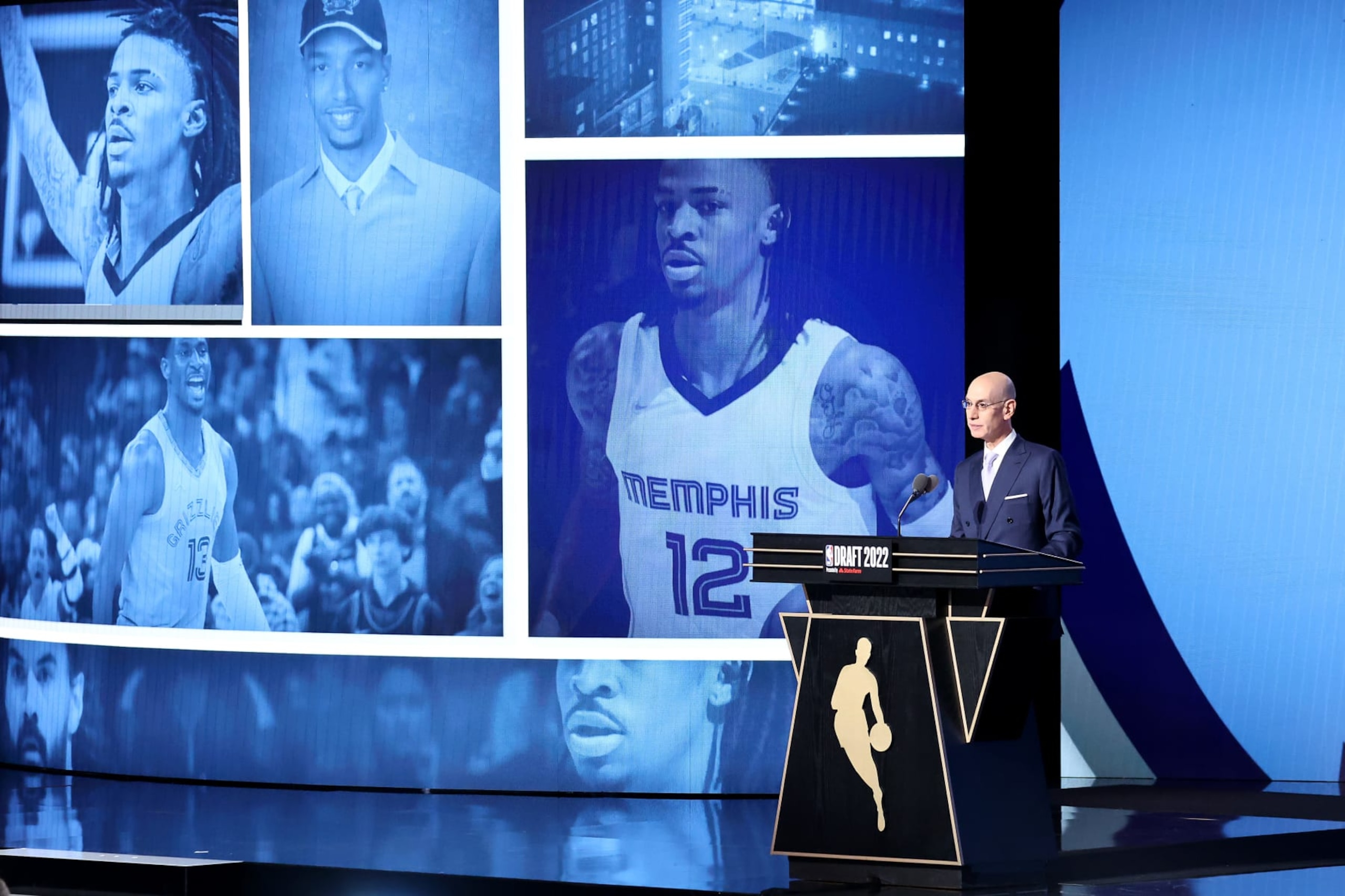 NEW YORK, NEW YORK - JUNE 23: NBA commissioner Adam Silver announces a pick by the Memphis Grizzlies during the 2022 NBA Draft at Barclays Center on June 23, 2022 in New York City. NOTE TO USER: User expressly acknowledges and agrees that, by downloading and or using this photograph, User is consenting to the terms and conditions of the Getty Images License Agreement. (Photo by Arturo Holmes/Getty Images) NEW YORK, NEW YORK - JUNE 23: NBA commissioner Adam Silver announces a pick by the Memphis Grizzlies during the 2022 NBA Draft at Barclays Center on June 23, 2022 in New York City. NOTE TO USER: User expressly acknowledges and agrees that, by downloading and or using this photograph, User is consenting to the terms and conditions of the Getty Images License Agreement. (Photo by Arturo Holmes/Getty Images)