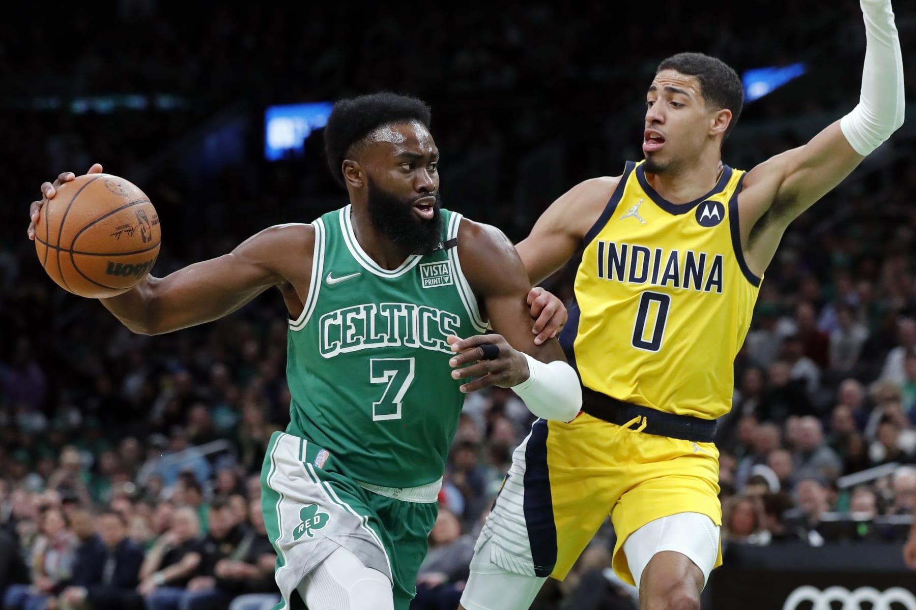 Jaylen Brown and Tyrese Haliburton