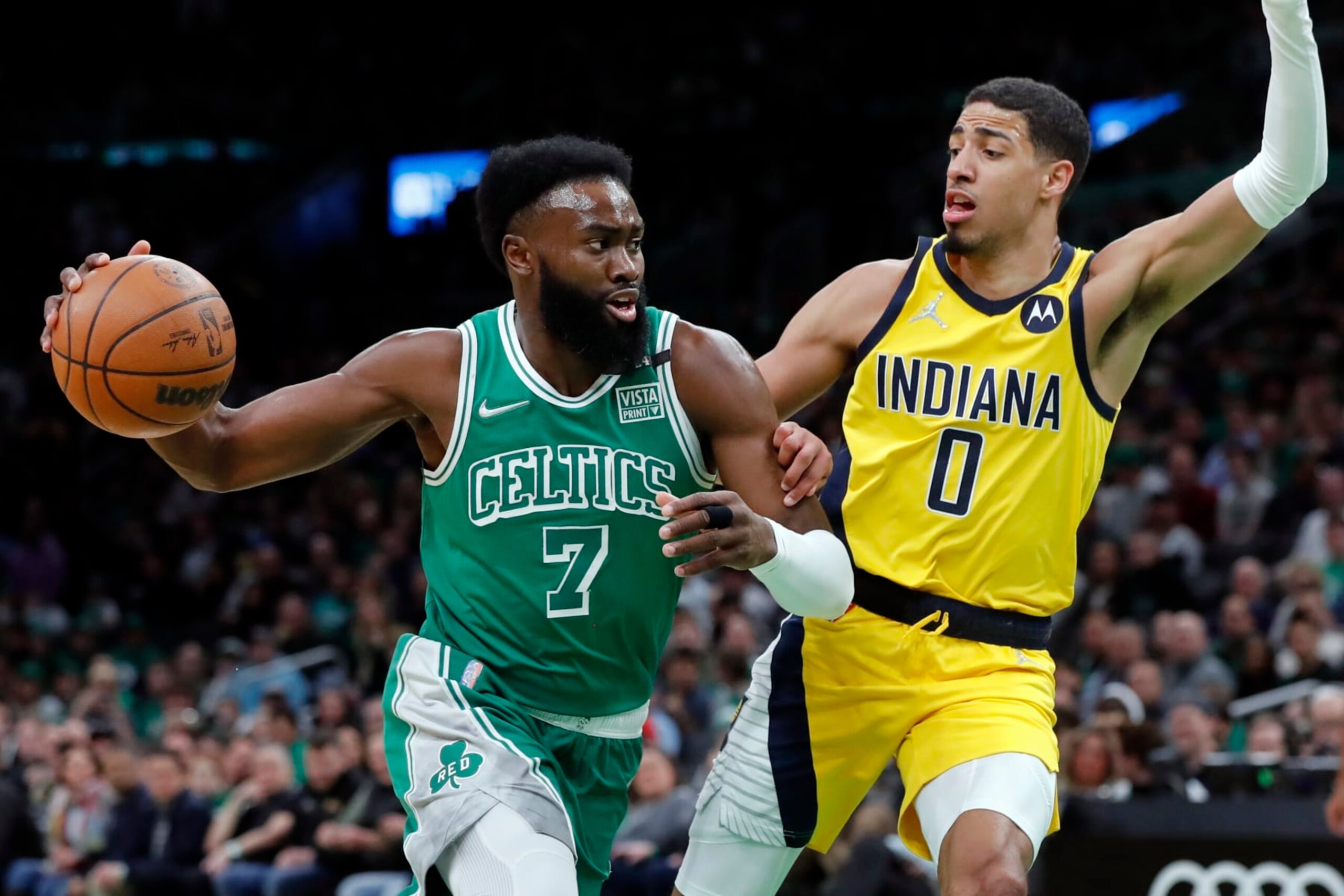 Jaylen Brown and Tyrese Haliburton