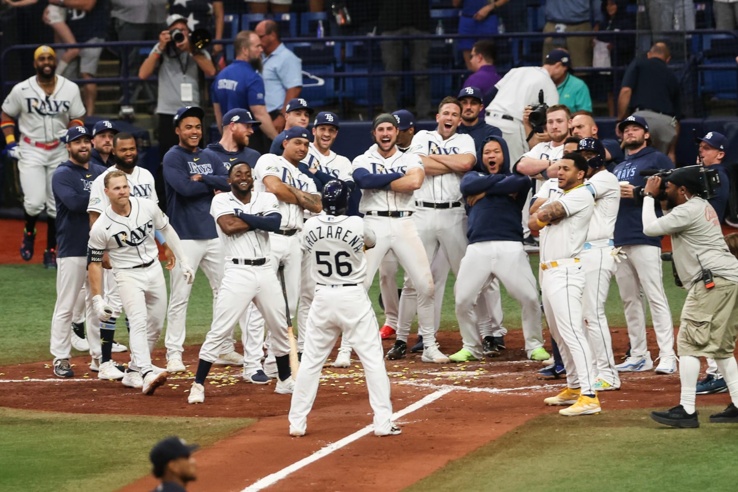 The Tampa Bay Rays celebrate one of their many wins in 2023.
