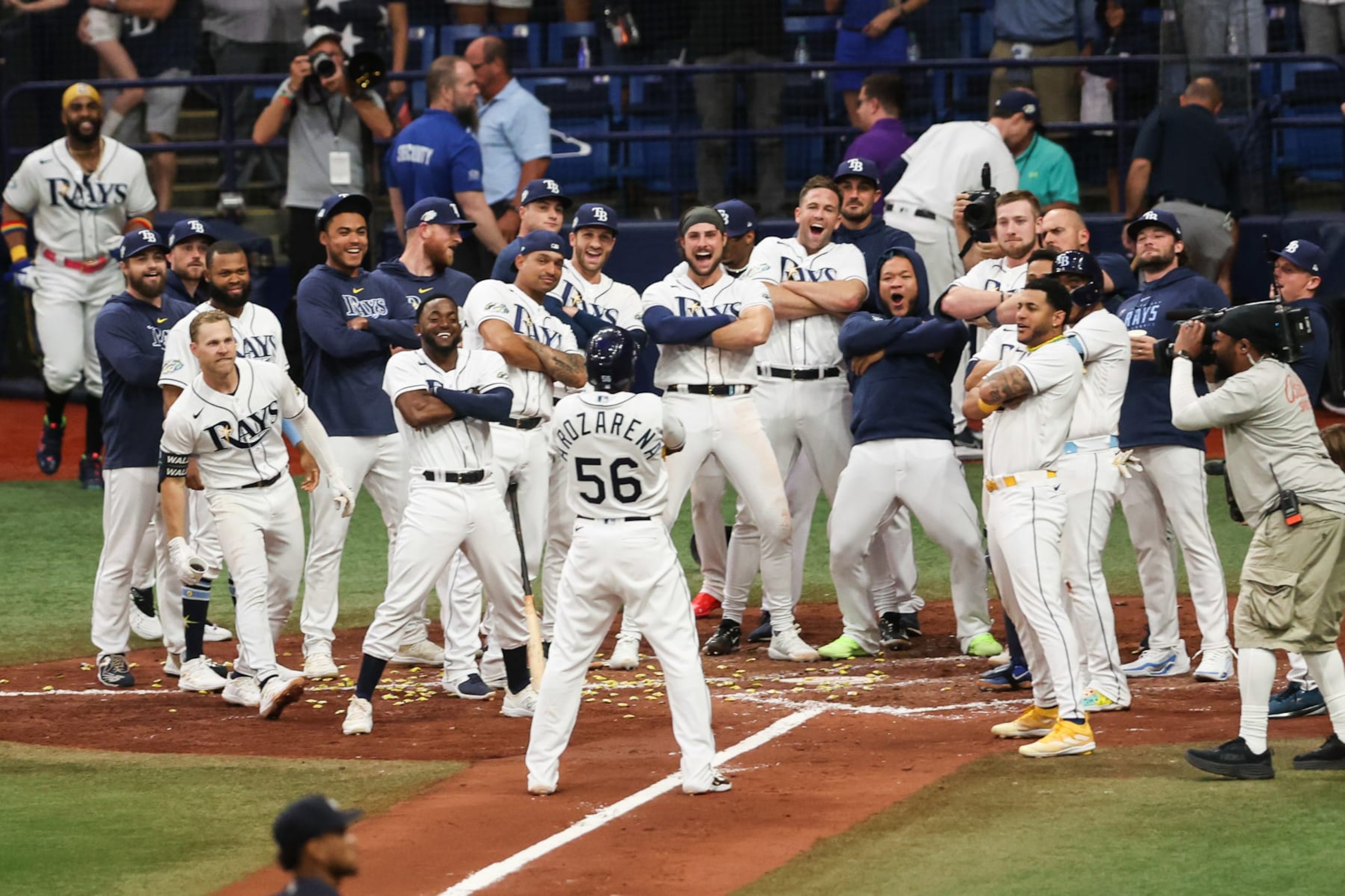 The Tampa Bay Rays celebrate one of their many wins in 2023.