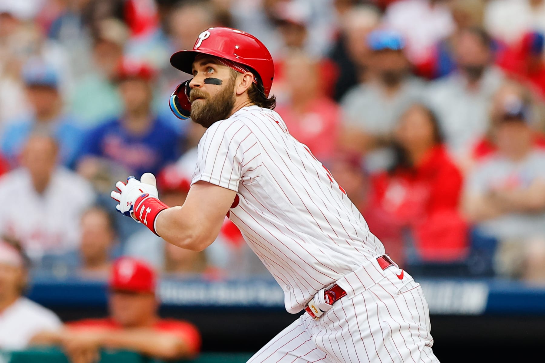 PHILADELPHIA, PA - JUNE 09:  Bryce Harper #3 of the Philadelphia Phillies at bat during the game against the Los Angeles Dodgers during the game at Citizens Bank Park on June 9, 2023 in Philadelphia, Pennsylvania.  (Photo by Rich Graessle/Icon Sportswire via Getty Images)