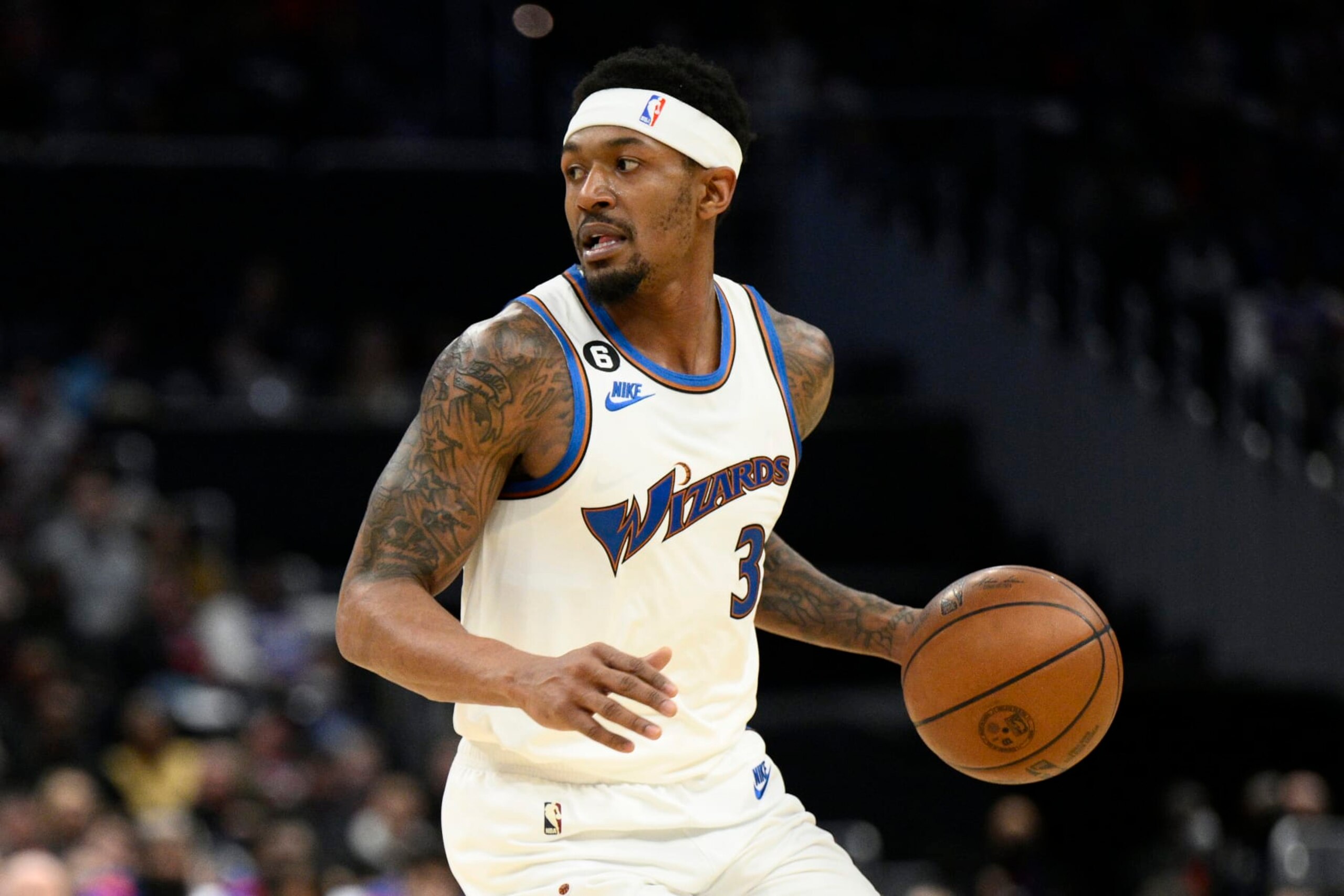 Washington Wizards guard Bradley Beal (3) in action during the first half of an NBA basketball game against the Philadelphia 76ers, Tuesday, Dec. 27, 2022, in Washington. (AP Photo/Nick Wass)