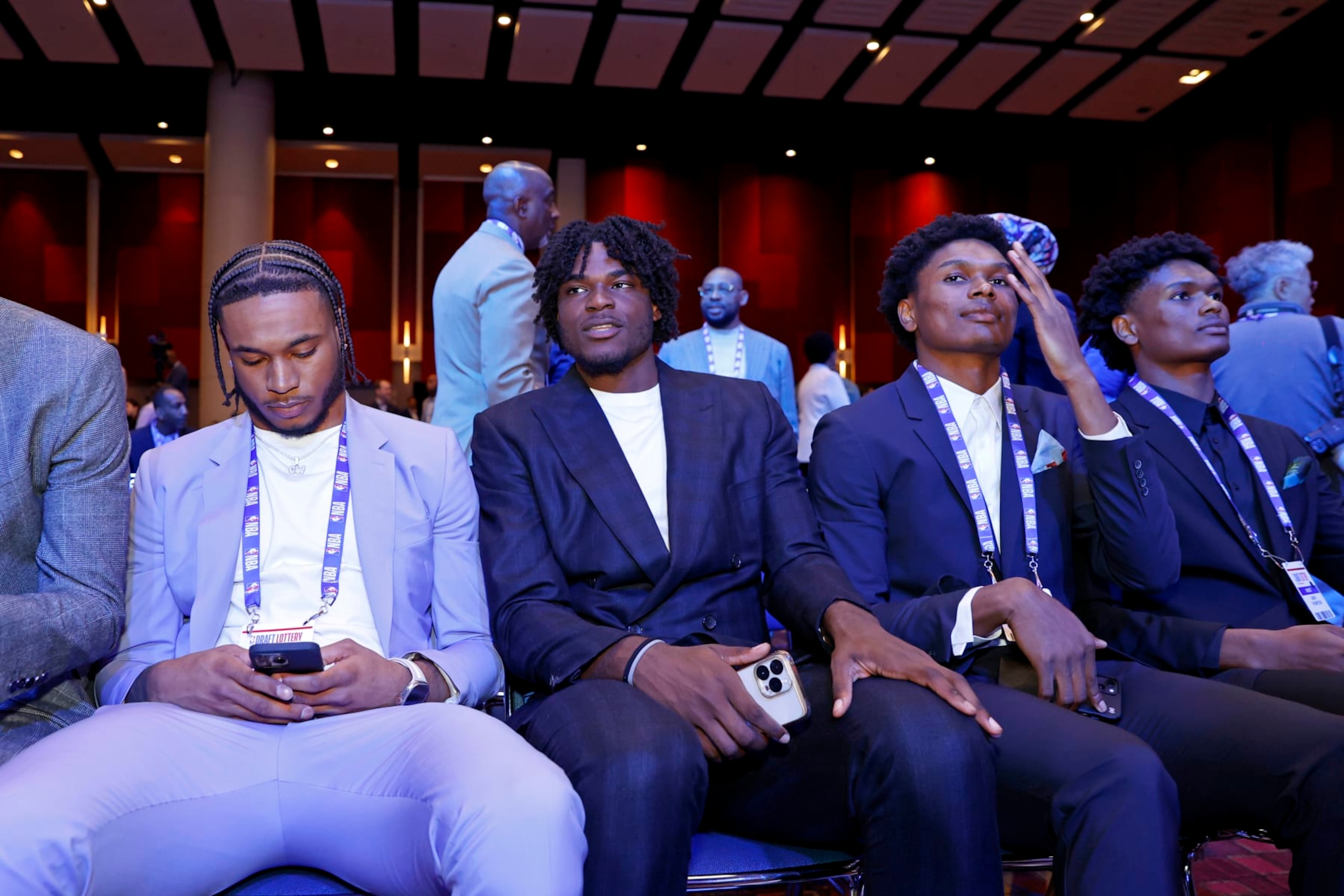 CHICAGO,IL - MAY 16: Cam Whitmore, Jarace Walker, Ausar Thompson and Amen Thompson attend the 2023 NBA Draft Lottery at McCormick Place on May 16, 2023 in Chicago, Illinois. NOTE TO USER: User expressly acknowledges and agrees that, by downloading and or using this photograph, user is consenting to the terms and conditions of the Getty Images License Agreement. Mandatory Copyright Notice: Copyright 2023 NBAE (Photo by Kamil Krzaczynski/NBAE via Getty Images) CHICAGO,IL - MAY 16: Cam Whitmore, Jarace Walker, Ausar Thompson and Amen Thompson attend the 2023 NBA Draft Lottery at McCormick Place on May 16, 2023 in Chicago, Illinois. NOTE TO USER: User expressly acknowledges and agrees that, by downloading and or using this photograph, user is consenting to the terms and conditions of the Getty Images License Agreement. Mandatory Copyright Notice: Copyright 2023 NBAE (Photo by Kamil Krzaczynski/NBAE via Getty Images)