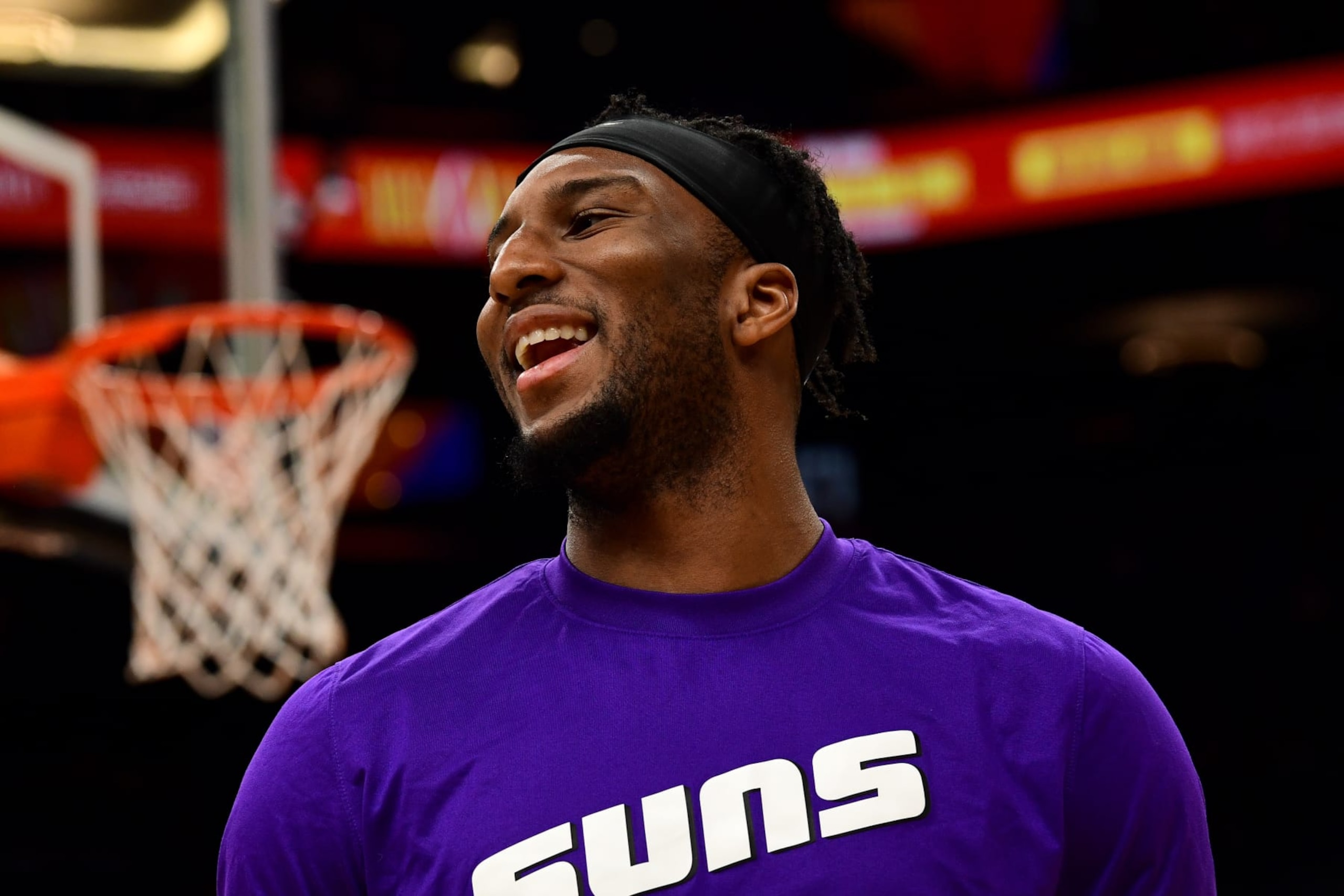 PHOENIX, AZ - MARCH 31: Josh Okogie #2 of the Phoenix Suns smiles before the game against the Denver Nuggets  on March 31, 2023 at Footprint Center in Phoenix, Arizona. NOTE TO USER: User expressly acknowledges and agrees that, by downloading and or using this photograph, user is consenting to the terms and conditions of the Getty Images License Agreement. Mandatory Copyright Notice: Copyright 2022 NBAE (Photo by Kate Frese/NBAE via Getty Images)