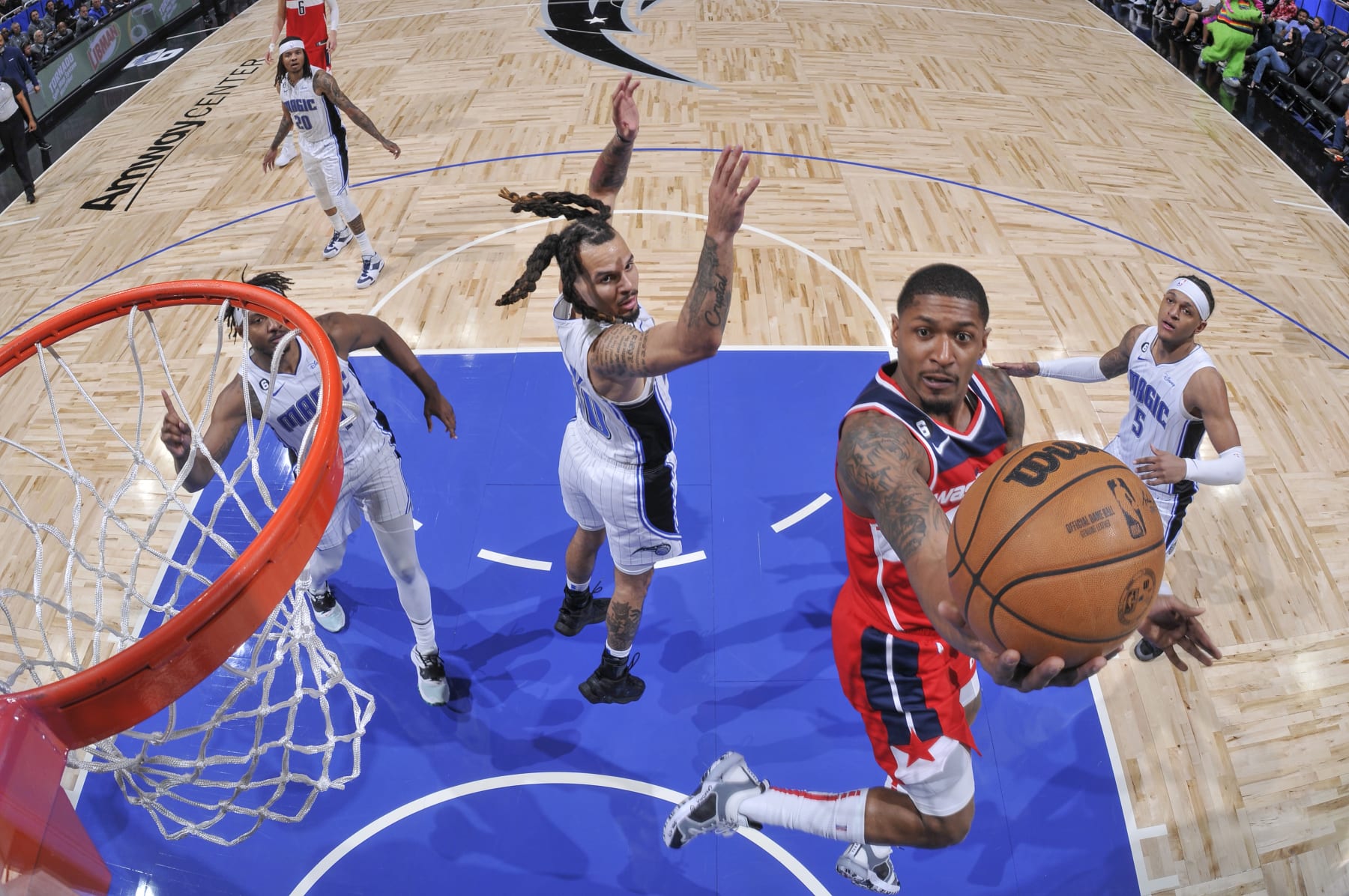ORLANDO, FL - MARCH 21: Bradley Beal #3 of the Washington Wizards goes to the basket during the game on March 21, 2023 at Amway Center in Orlando, Florida. NOTE TO USER: User expressly acknowledges and agrees that, by downloading and or using this photograph, User is consenting to the terms and conditions of the Getty Images License Agreement. Mandatory Copyright Notice: Copyright 2023 NBAE (Photo by Fernando Medina/NBAE via Getty Images)