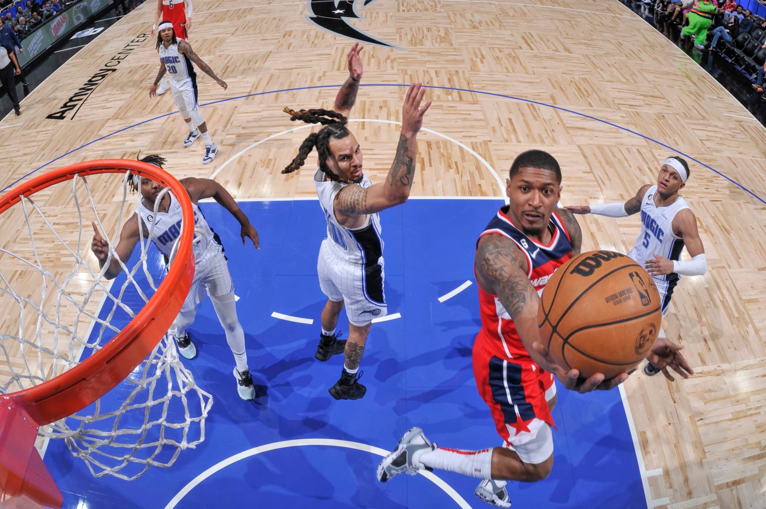 ORLANDO, FL - MARCH 21: Bradley Beal #3 of the Washington Wizards goes to the basket during the game on March 21, 2023 at Amway Center in Orlando, Florida. NOTE TO USER: User expressly acknowledges and agrees that, by downloading and or using this photograph, User is consenting to the terms and conditions of the Getty Images License Agreement. Mandatory Copyright Notice: Copyright 2023 NBAE (Photo by Fernando Medina/NBAE via Getty Images)