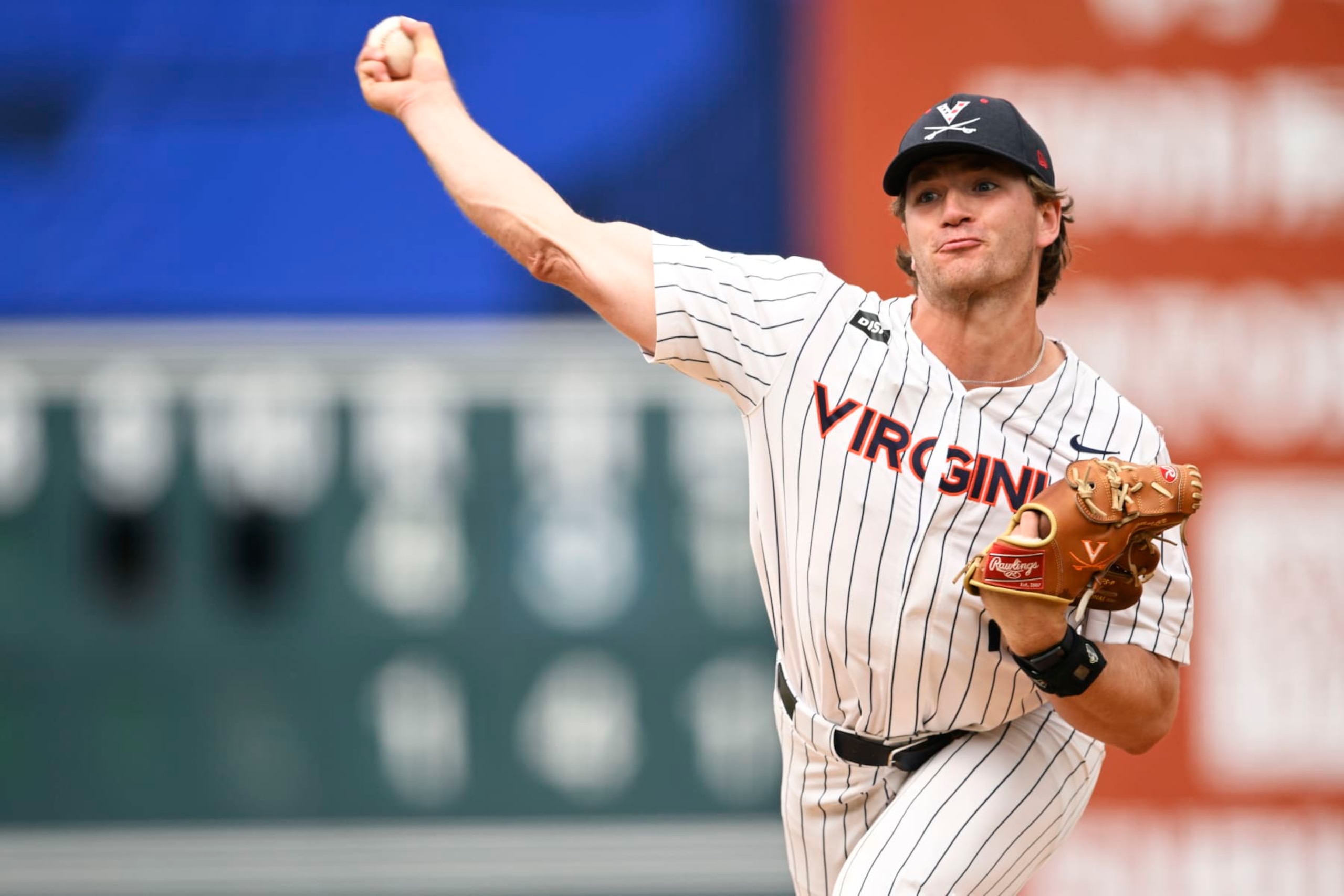 DURHAM, NORTH CAROLINA - MAY 25: Jack O'Connor #14 of the Virginia Cavaliers throws a pitch against the North Carolina Tar Heels in the sixth inning during the ACC Baseball Championship at Durham Bulls Athletic Park on May 25, 2023 in Durham, North Carolina. (Photo by Eakin Howard/Getty Images)
