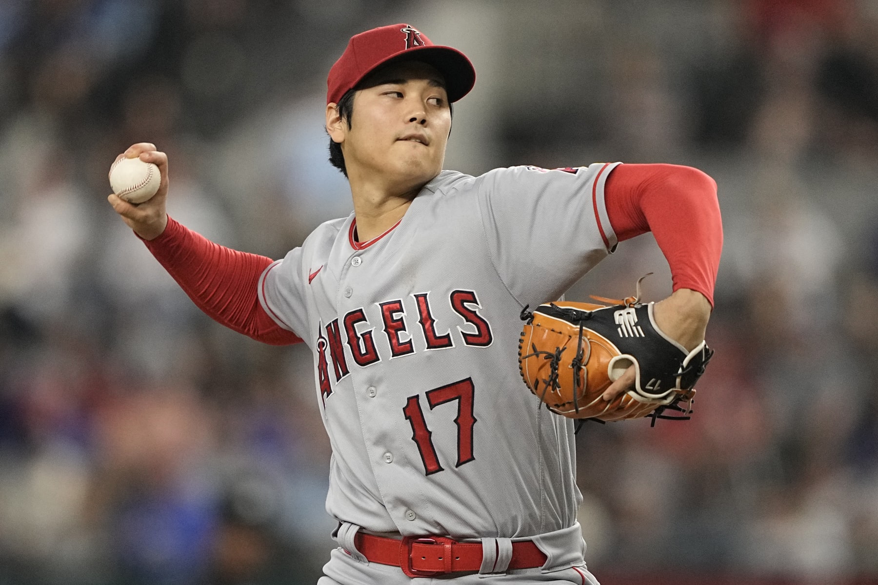 ARLINGTON, TEXAS - JUNE 15: Shohei Ohtani #17 of the Los Angeles Angels pitches during the first inning against the Texas Rangers at Globe Life Field on June 15, 2023 in Arlington, Texas. (Photo by Sam Hodde/Getty Images)