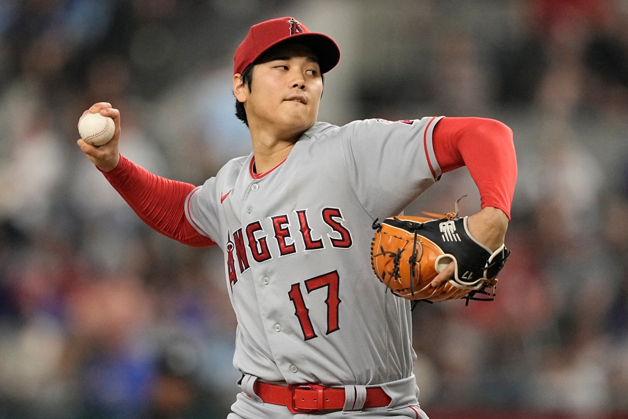 ARLINGTON, TEXAS - JUNE 15: Shohei Ohtani #17 of the Los Angeles Angels pitches during the first inning against the Texas Rangers at Globe Life Field on June 15, 2023 in Arlington, Texas. (Photo by Sam Hodde/Getty Images)