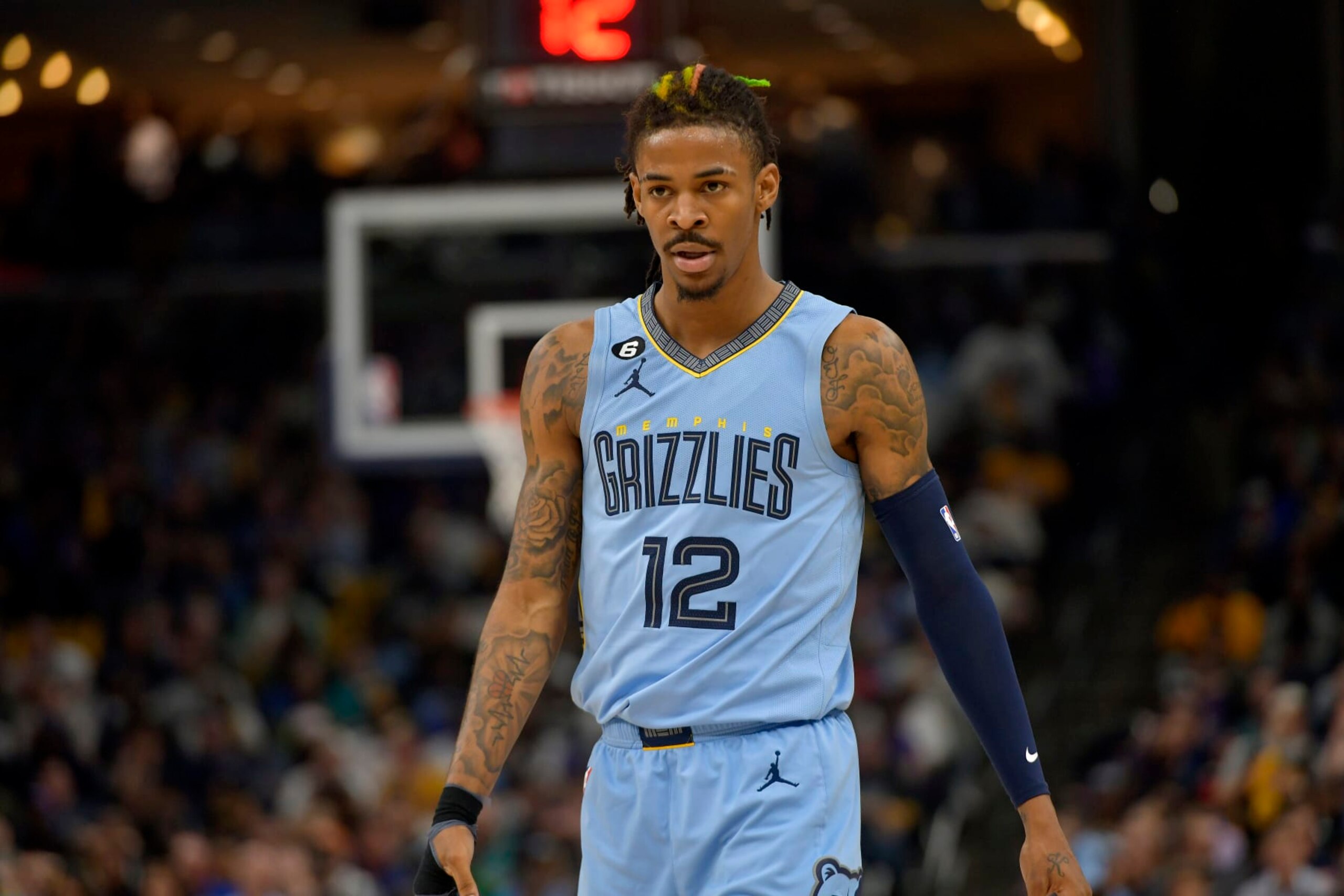 Memphis Grizzlies guard Ja Morant (12) plays during the first half of Game 5 in a first-round NBA basketball playoff series against the Los Angeles Lakers Wednesday, April 26, 2023, in Memphis, Tenn. (AP Photo/Brandon Dill) Memphis Grizzlies guard Ja Morant (12) plays during the first half of Game 5 in a first-round NBA basketball playoff series against the Los Angeles Lakers Wednesday, April 26, 2023, in Memphis, Tenn. (AP Photo/Brandon Dill)