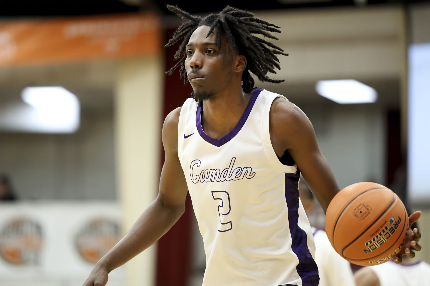 Camden's Aaron Bradshaw #2 warms up against Centennial during a high school basketball game at the Hoophall Classic, Saturday, January 14, 2023, in Springfield, MA. (AP Photo/Gregory Payan)