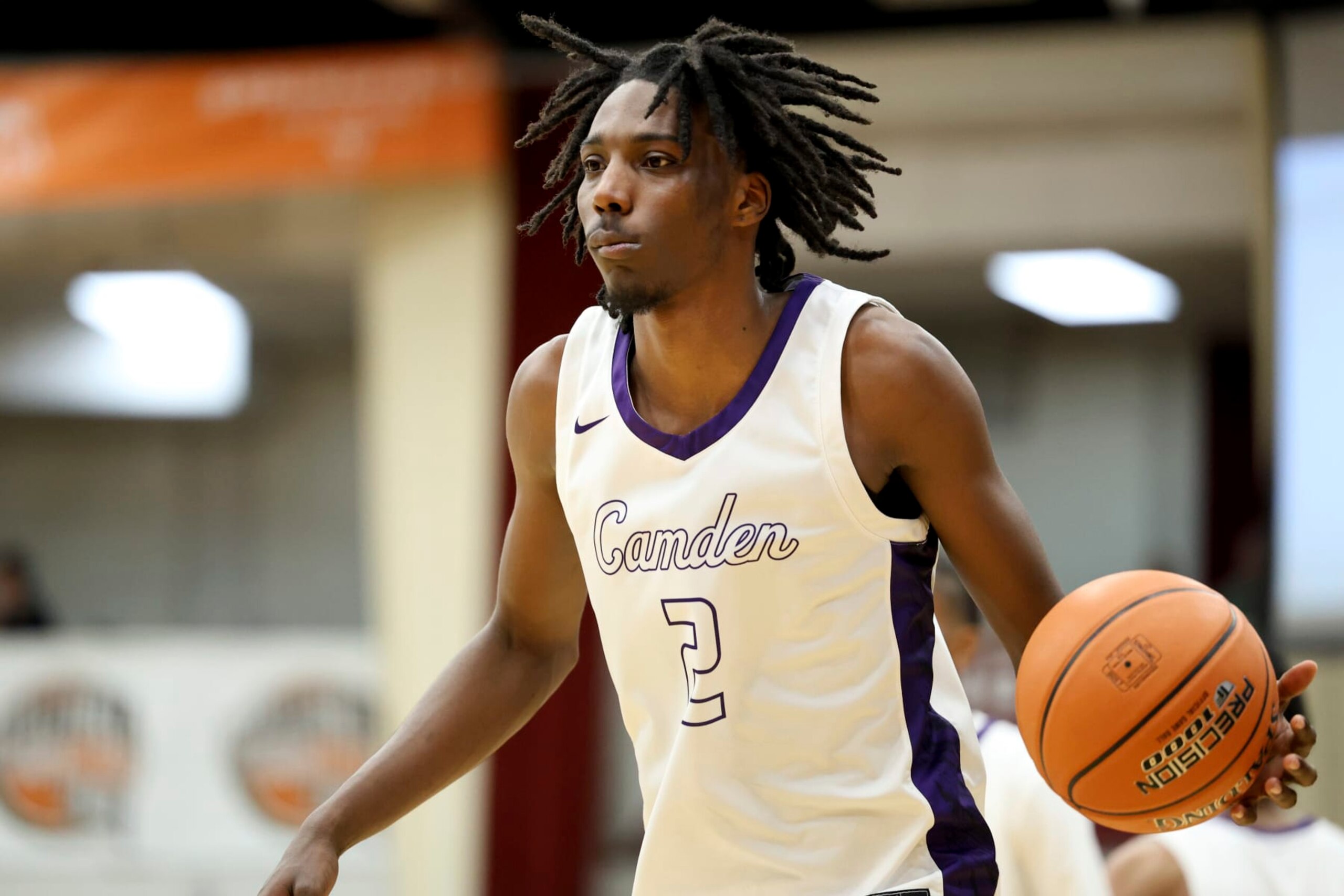 Camden's Aaron Bradshaw #2 warms up against Centennial during a high school basketball game at the Hoophall Classic, Saturday, January 14, 2023, in Springfield, MA. (AP Photo/Gregory Payan)