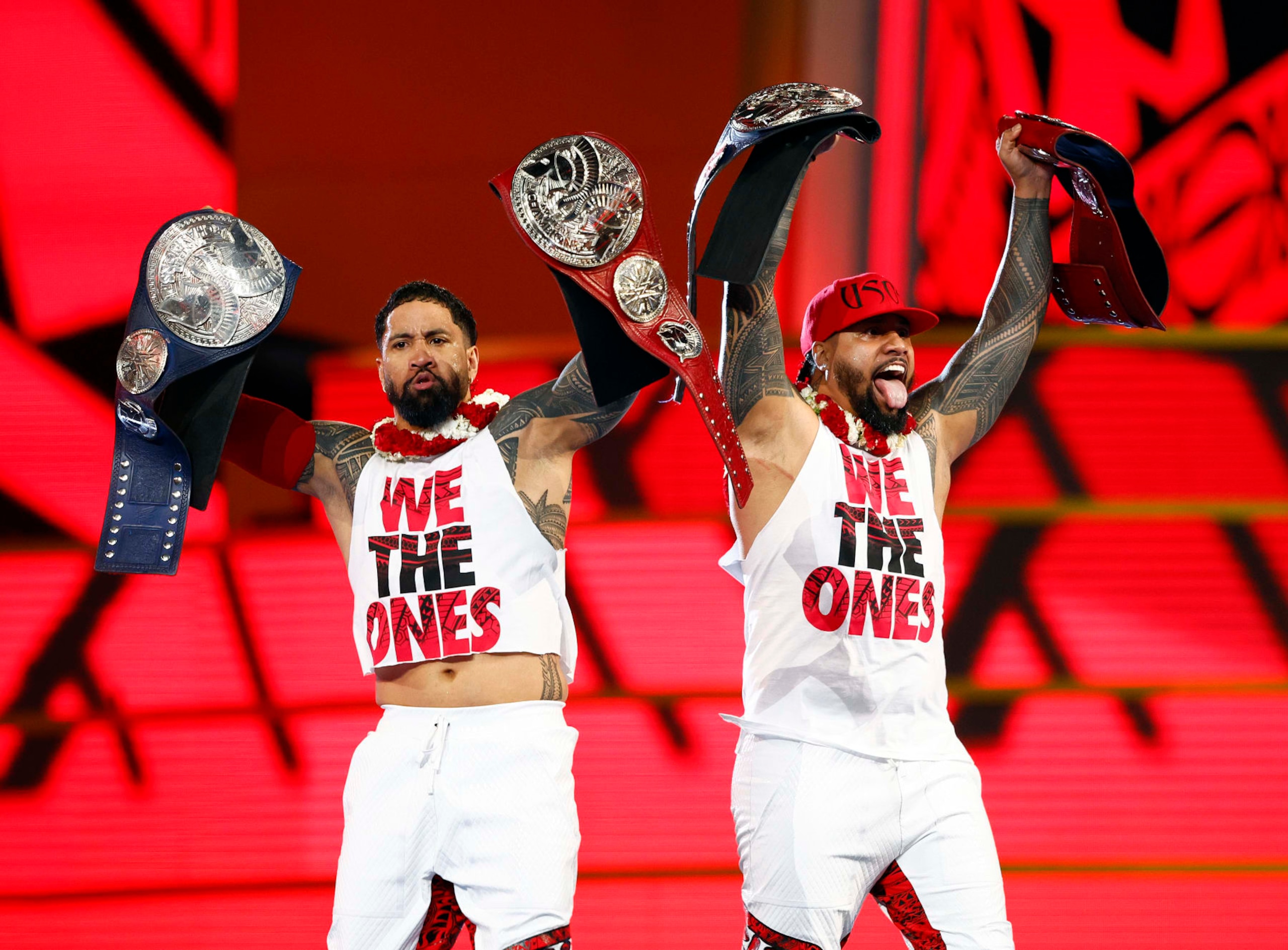 INGLEWOOD, CALIFORNIA - APRIL 01: The Usos during WrestleMania Goes Hollywood at SoFi Stadium on April 01, 2023 in Inglewood, California. (Photo by Ronald Martinez/Getty Images) INGLEWOOD, CALIFORNIA - APRIL 01: The Usos during WrestleMania Goes Hollywood at SoFi Stadium on April 01, 2023 in Inglewood, California. (Photo by Ronald Martinez/Getty Images)