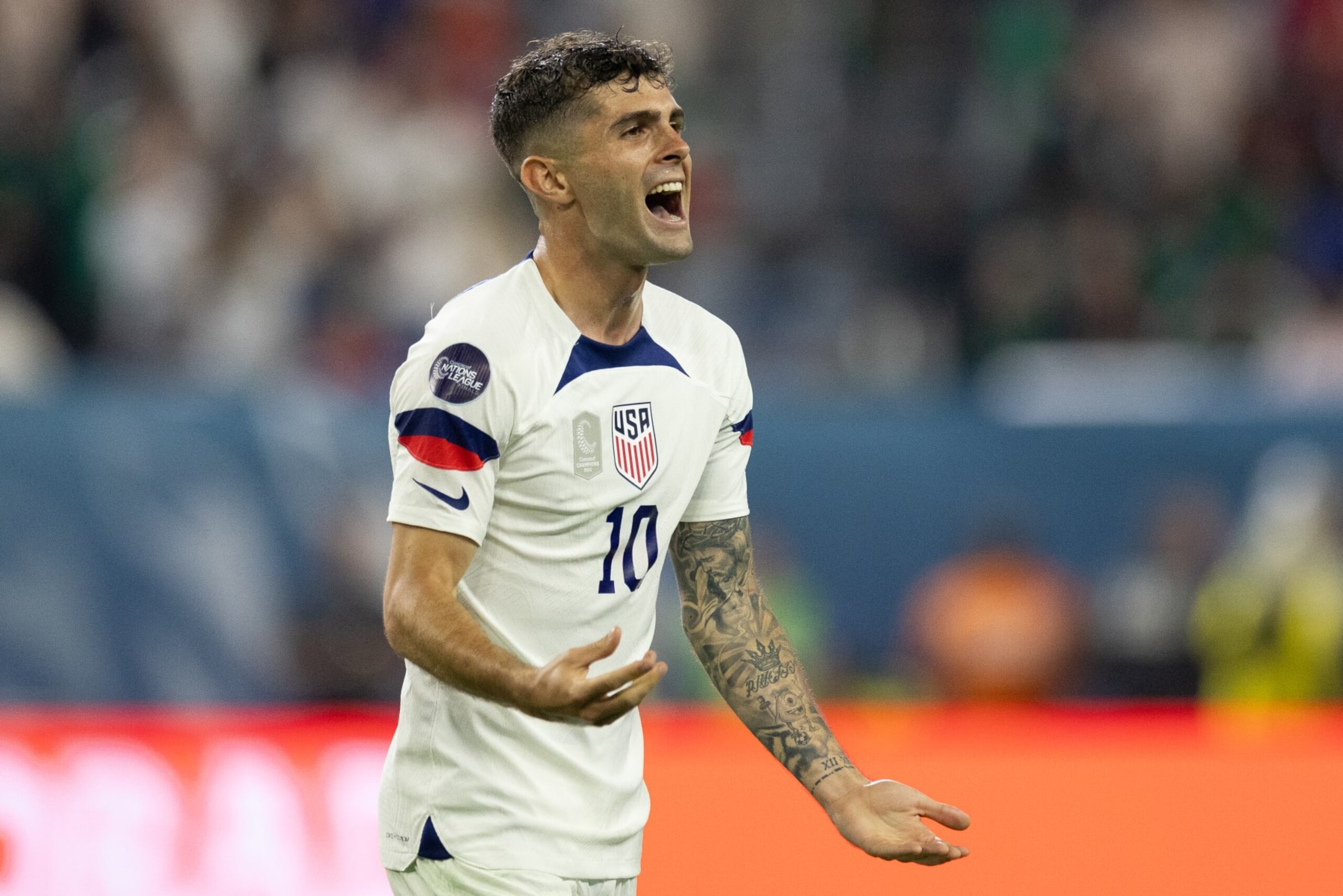 LAS VEGAS, NV - JUNE 15: Christian Pulisic #10 of the United States  during a game between Mexico and USMNT at  Allegiant Stadium    on June 15, 2023 in  Las Vegas, Nevada. (Photo by John Dorton/USSF/Getty Images for USSF)