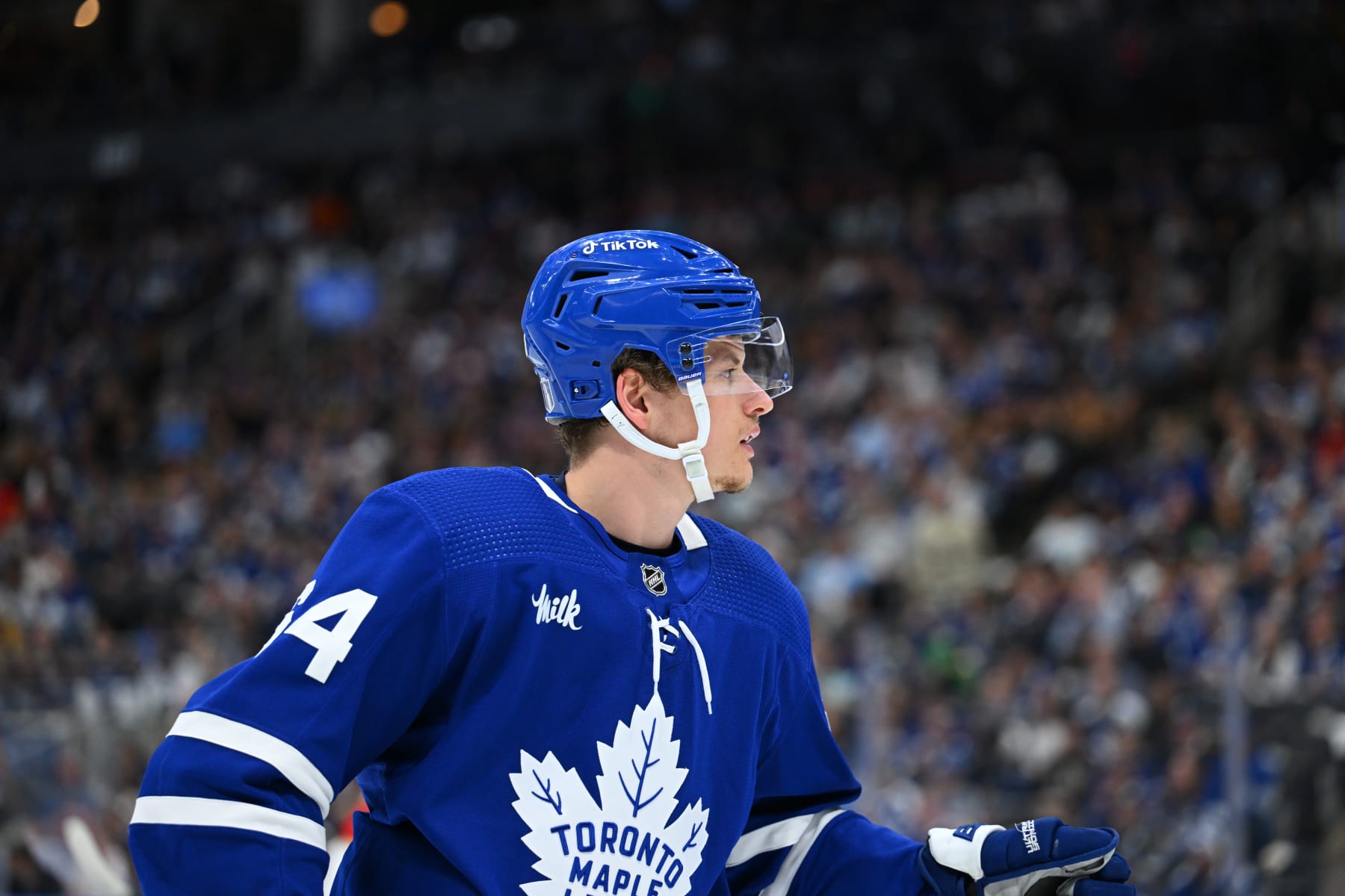 TORONTO, ON - MAY 12: Toronto Maple Leafs center David Kampf (64) tracks the play during the second period of game 5 in the Eastern Conference Second Round between the Florida Panthers and the Toronto Maple Leafs on May 12, 2023, at Scotiabank Arena in Toronto, ON, Canada. (Photo by Gavin Napier/Icon Sportswire via Getty Images)