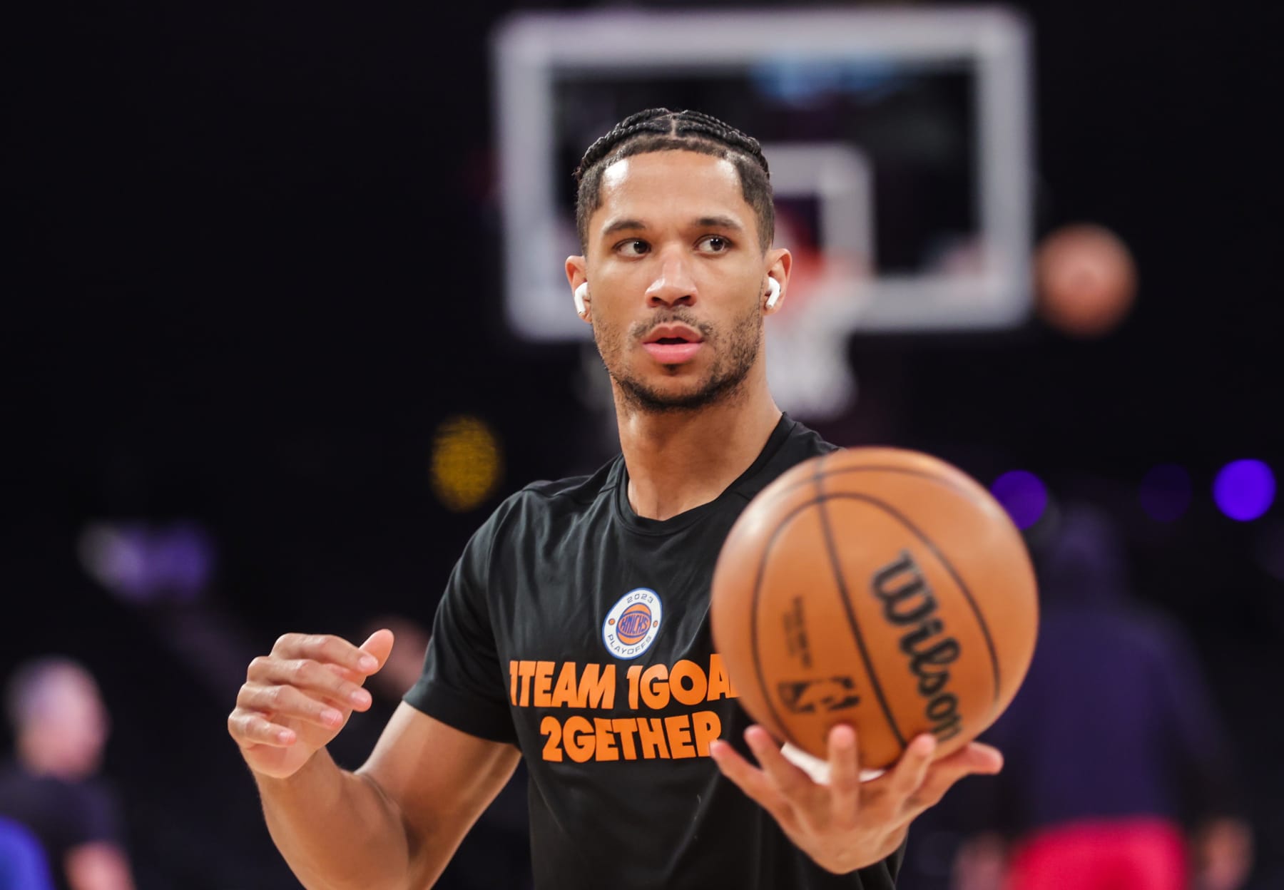 NEW YORK, UNITED STATES - MAY 10: Josh Hart (3) of the New York Knicks is seen before the Game 5 of NBA second-round playoff basketball game against the Miami Heat at Madison Square Garden in New York, United States on May 10, 2023. (Photo by Selcuk Acar/Anadolu Agency via Getty Images)