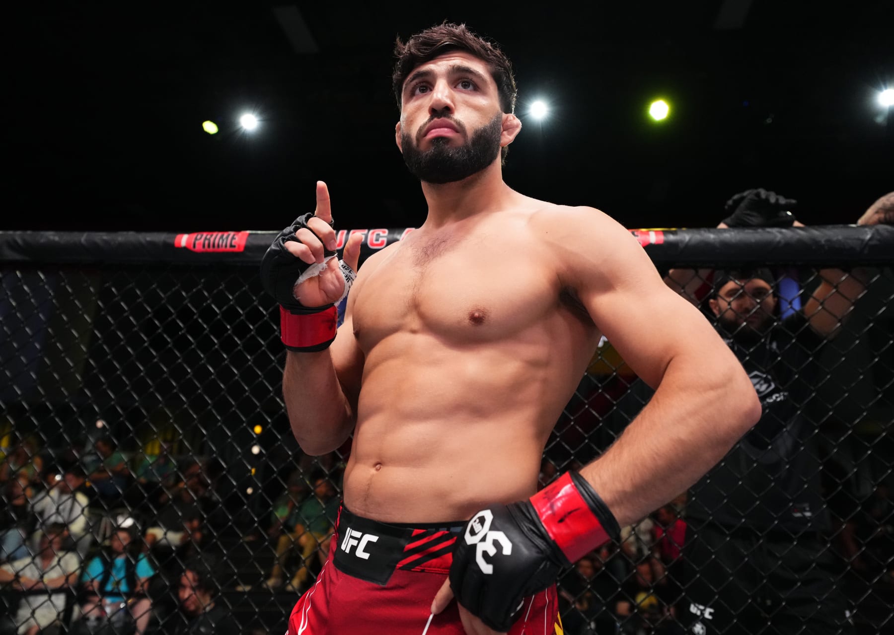 LAS VEGAS, NEVADA - JUNE 17: Arman Tsarukyan of Georgia prepares to fight Joaquim Silva of Brazil in a lightweight fight during the UFC Fight Night event at UFC APEX on June 17, 2023 in Las Vegas, Nevada. (Photo by Chris Unger/Zuffa LLC via Getty Images)