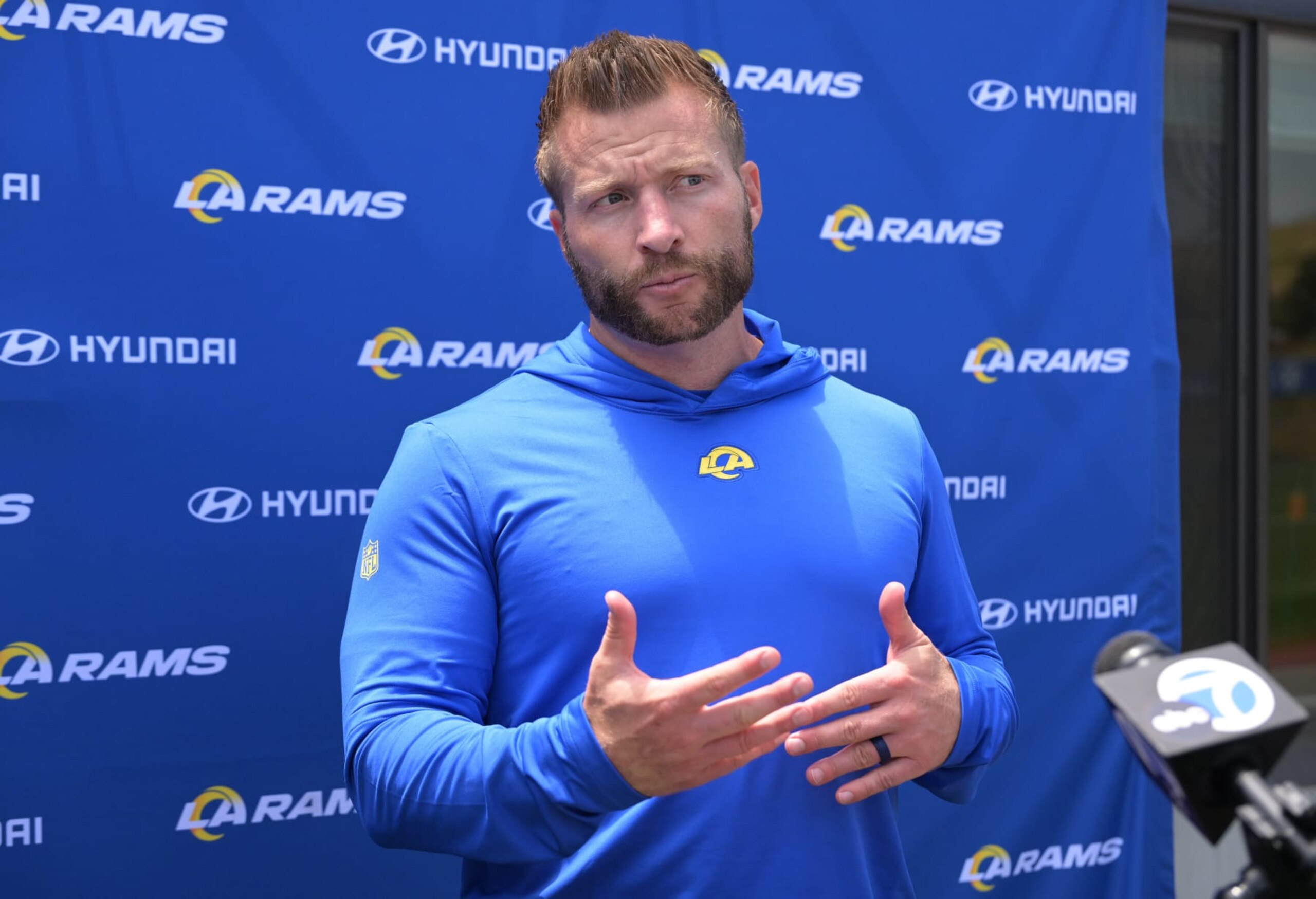 THOUSAND OAKS, CALIFORNIA - JUNE 13: Head coach Sean McVay of the Los Angeles Rams speaks during a press conference at mini-camp at California Lutheran University on June 13, 2023 in Thousand Oaks, California. (Photo by Jayne Kamin-Oncea/Getty Images) THOUSAND OAKS, CALIFORNIA - JUNE 13: Head coach Sean McVay of the Los Angeles Rams speaks during a press conference at mini-camp at California Lutheran University on June 13, 2023 in Thousand Oaks, California. (Photo by Jayne Kamin-Oncea/Getty Images)