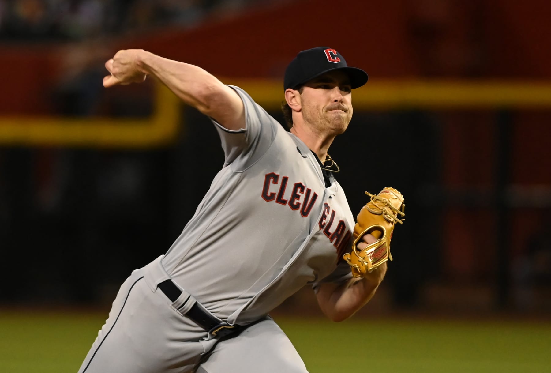 PHOENIX, ARIZONA - JUNE 17: Shane Bieber #57 of the Cleveland Guardians delivers a first inning pitch against the Arizona Diamondbacks at Chase Field on June 17, 2023 in Phoenix, Arizona. (Photo by Norm Hall/Getty Images)