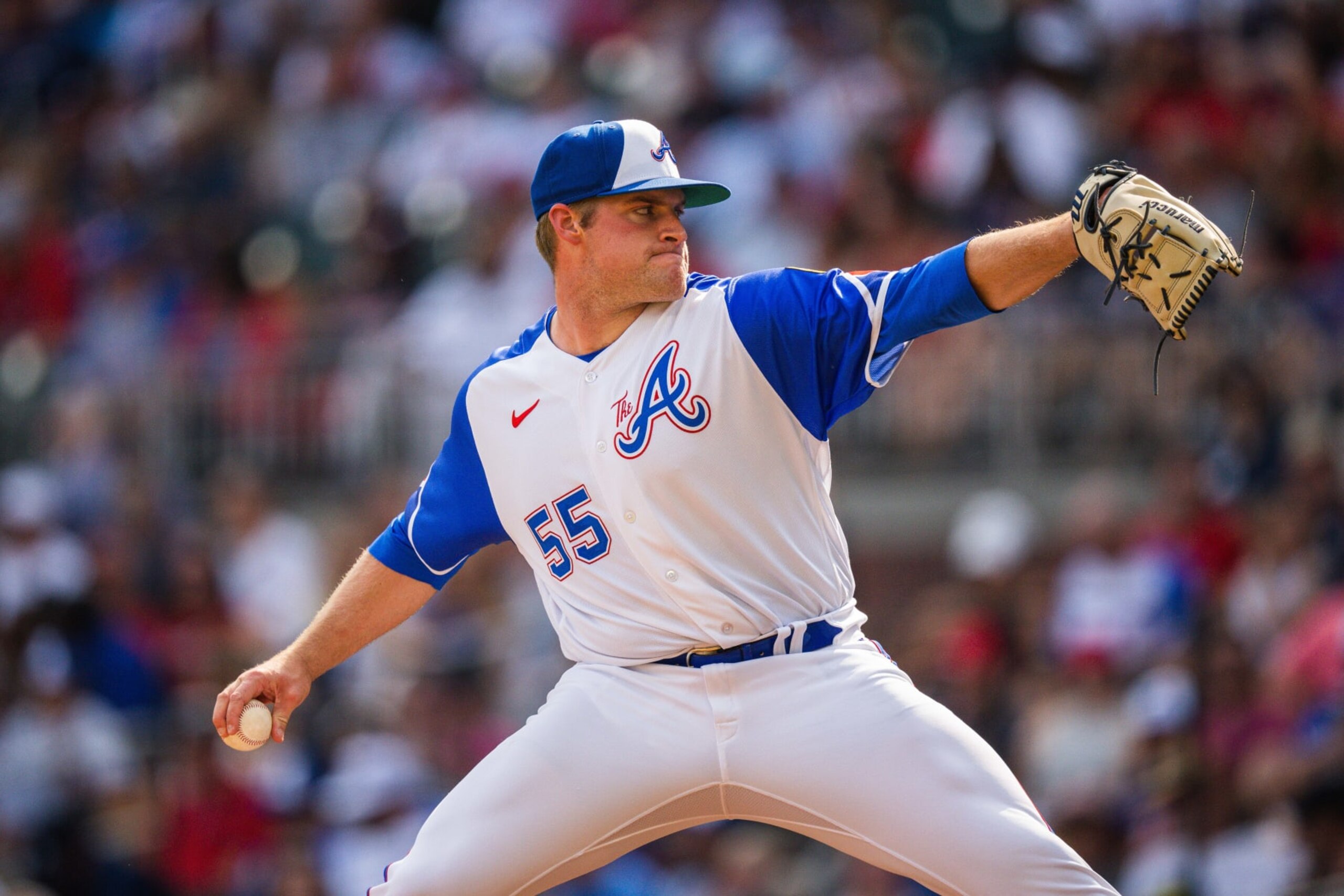 ATLANTA, GA - JUNE 17: Bryce Elder #55 of the Atlanta Braves pitches during the fifth inning against the Colorado Rockies at Truist Park on June 17, 2023 in Atlanta, Georgia. (Photo by Kevin D. Liles/Atlanta Braves/Getty Images) ATLANTA, GA - JUNE 17: Bryce Elder #55 of the Atlanta Braves pitches during the fifth inning against the Colorado Rockies at Truist Park on June 17, 2023 in Atlanta, Georgia. (Photo by Kevin D. Liles/Atlanta Braves/Getty Images)