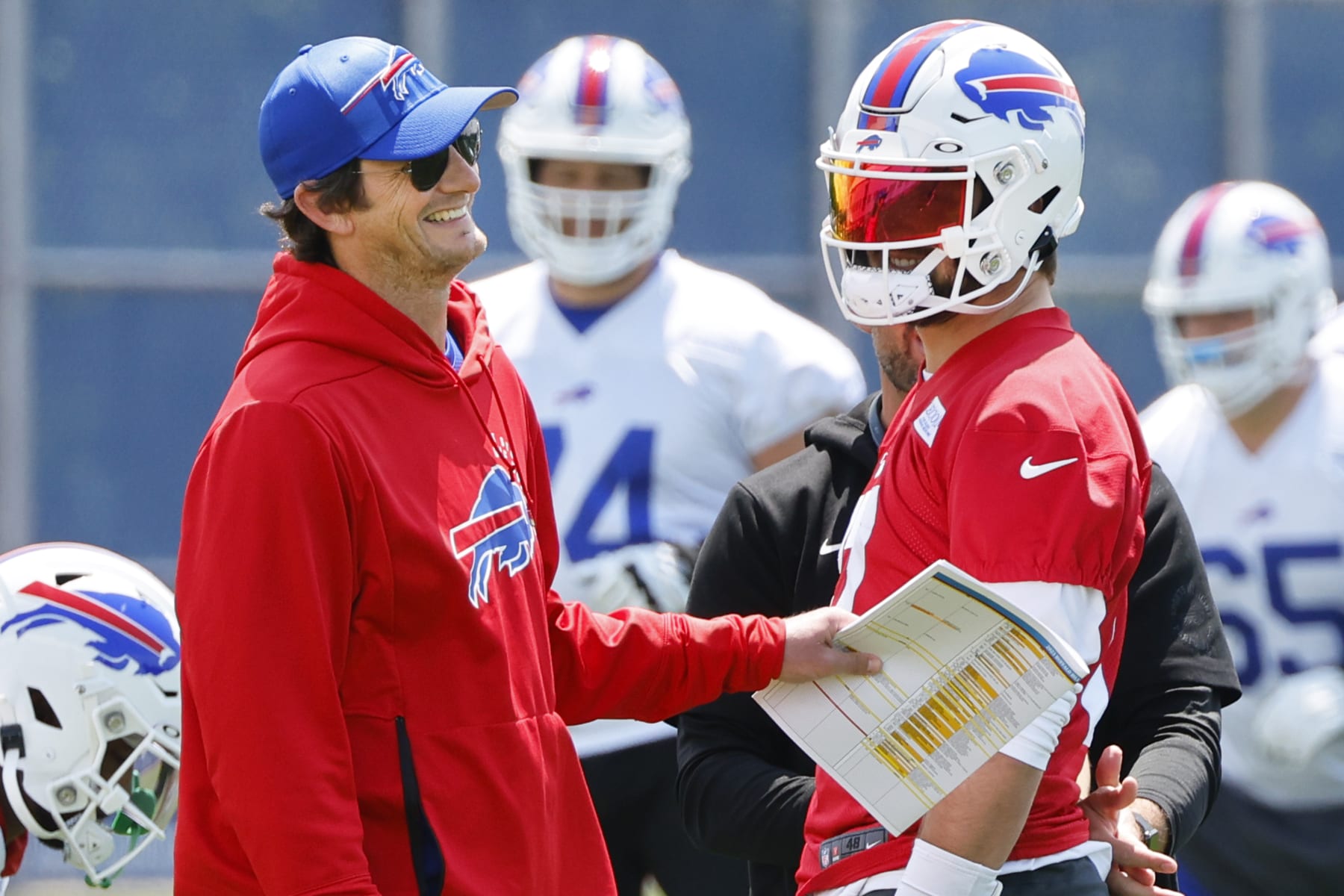 Buffalo Bills offensive coordinator Ken Dorsey (left) and quarterback Josh Allen (right) Buffalo Bills offensive coordinator Ken Dorsey (left) and quarterback Josh Allen (right)
