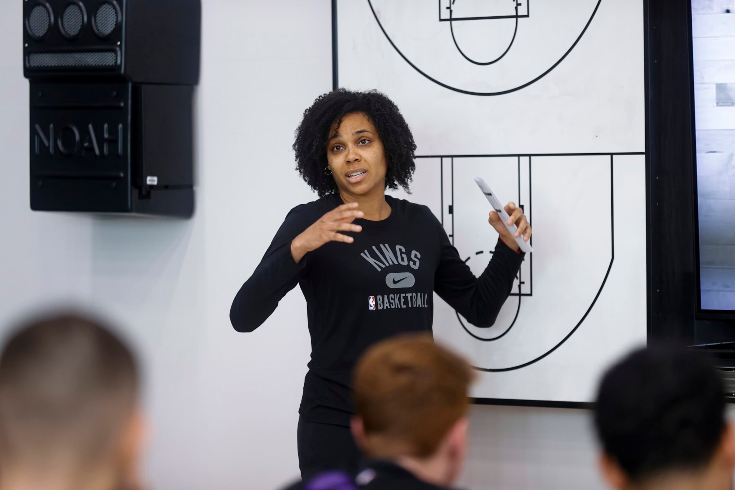 SACRAMENTO, CA - MARCH 8: Lindsey Harding of the Sacramento Kings participates in an all access practice on March 8, 2023 at the Golden 1 Center in Sacramento, California. NOTE TO USER: User expressly acknowledges and agrees that, by downloading and/or using this Photograph, user is consenting to the terms and conditions of the Getty Images License Agreement. Mandatory Copyright Notice: Copyright 2023 NBAE (Photo by Rocky Widner/NBAE via Getty Images)
