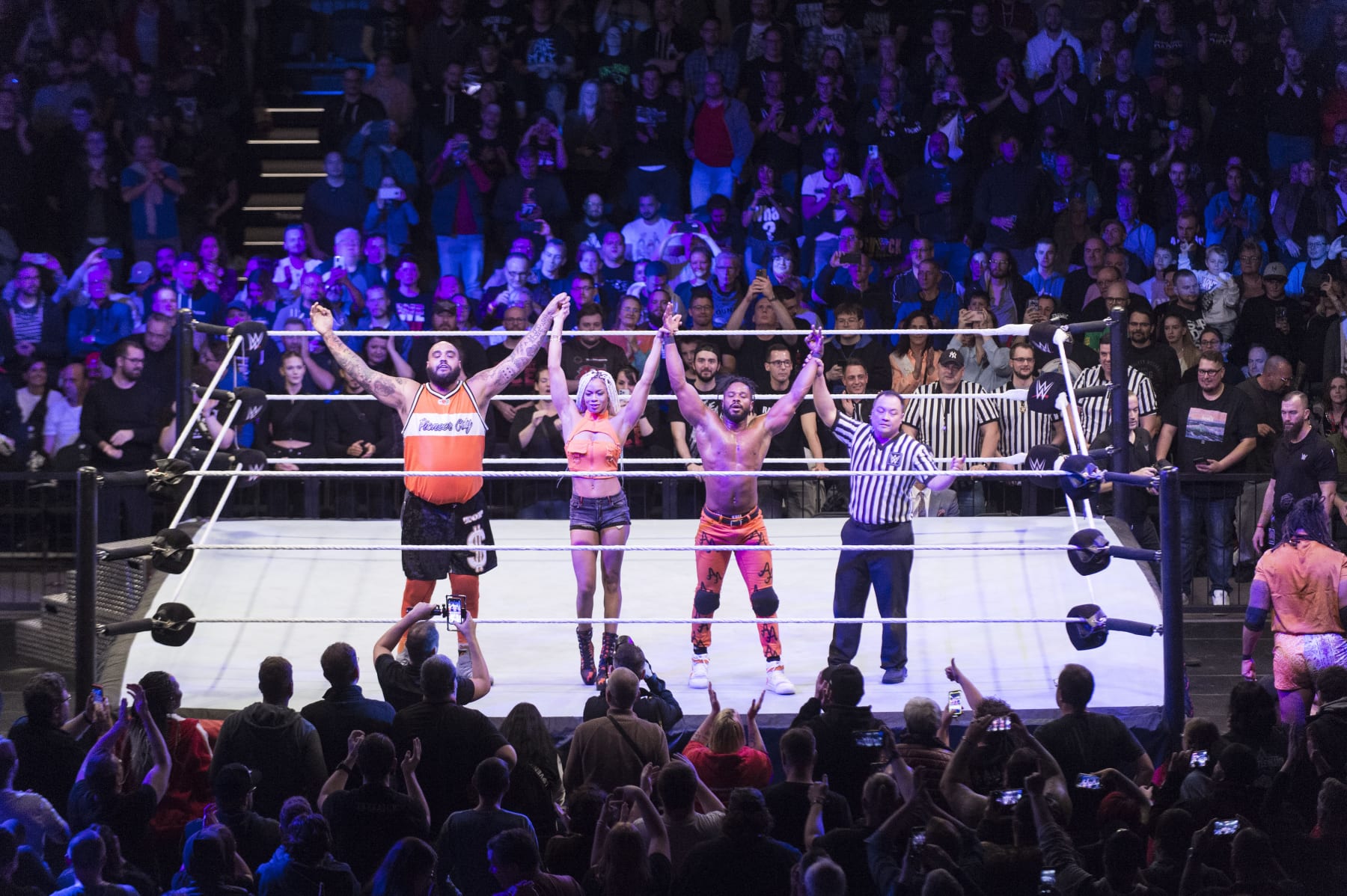 DORTMUND, GERMANY - NOVEMBER 01: Hit Row and Maximum Male Models are posing during the WWE Live Show at Westfalenhalle on November 1, 2022 in Dortmund, Germany. (Photo by Marc Pfitzenreuter/Getty Images)