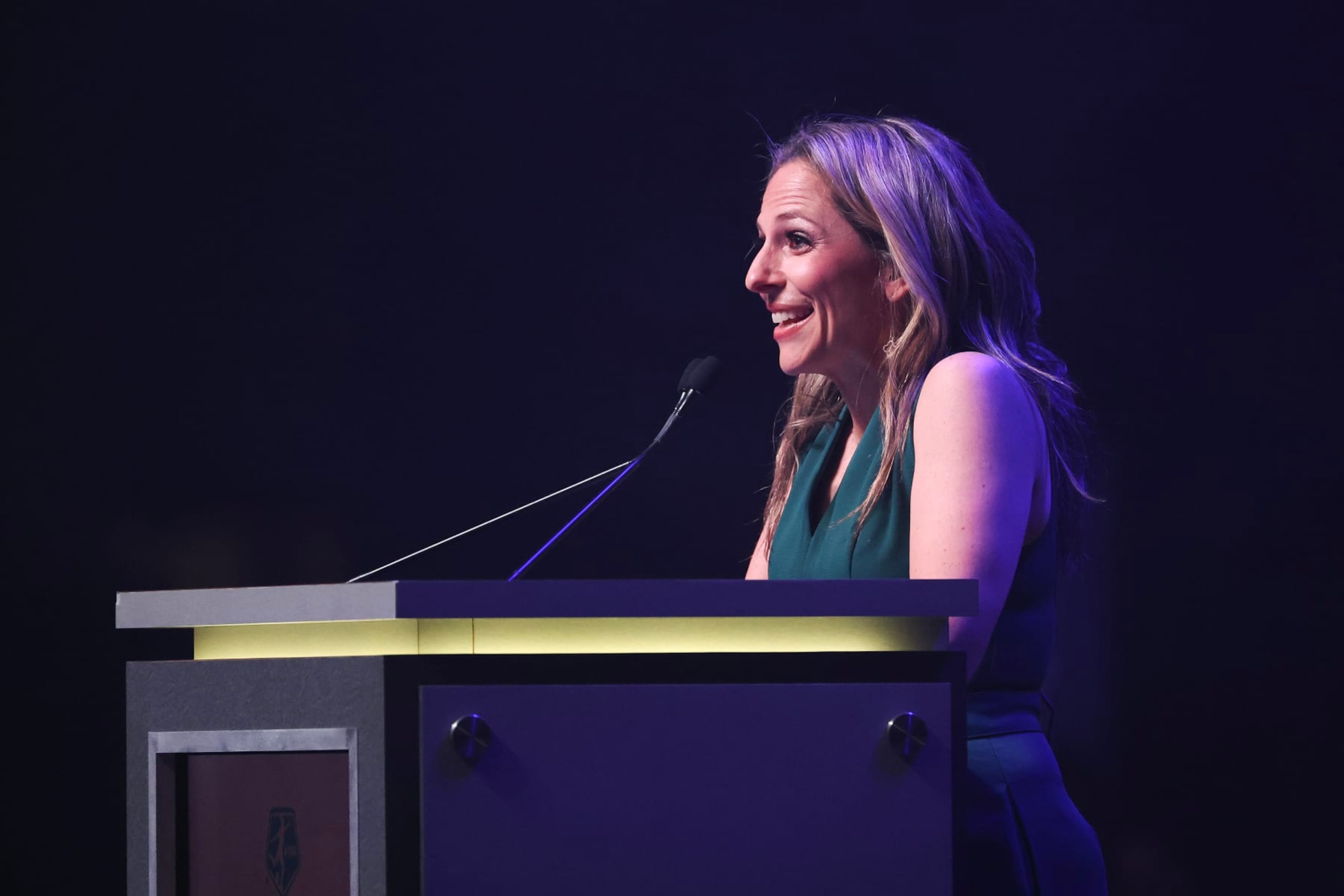 PHILADELPHIA, PENNSYLVANIA - JANUARY 12: NWSL commissioner Jessica Berman speaks during the 2023 NWSL Draft at the Pennsylvania Convention Center on January 12, 2023 in Philadelphia, Pennsylvania. 