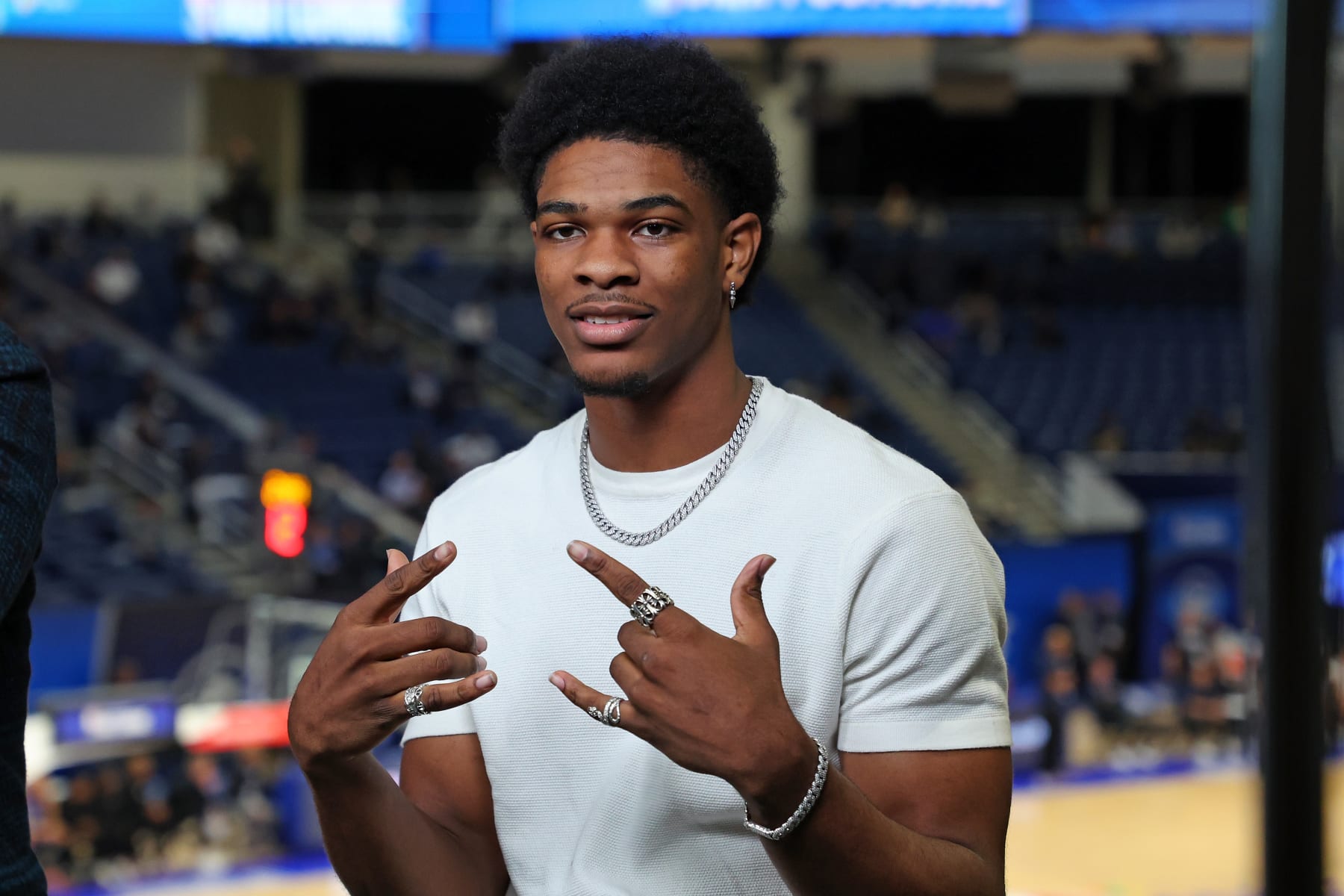 CHICAGO, ILLINOIS - MAY 17: Scoot Henderson speaks with the media during the NBA Draft Combine at the Wintrust Arena on May 17, 2023 in Chicago, Illinois. NOTE TO USER: User expressly acknowledges and agrees that, by downloading and or using this photograph, User is consenting to the terms and conditions of the Getty Images License Agreement. (Photo by Stacy Revere/Getty Images)