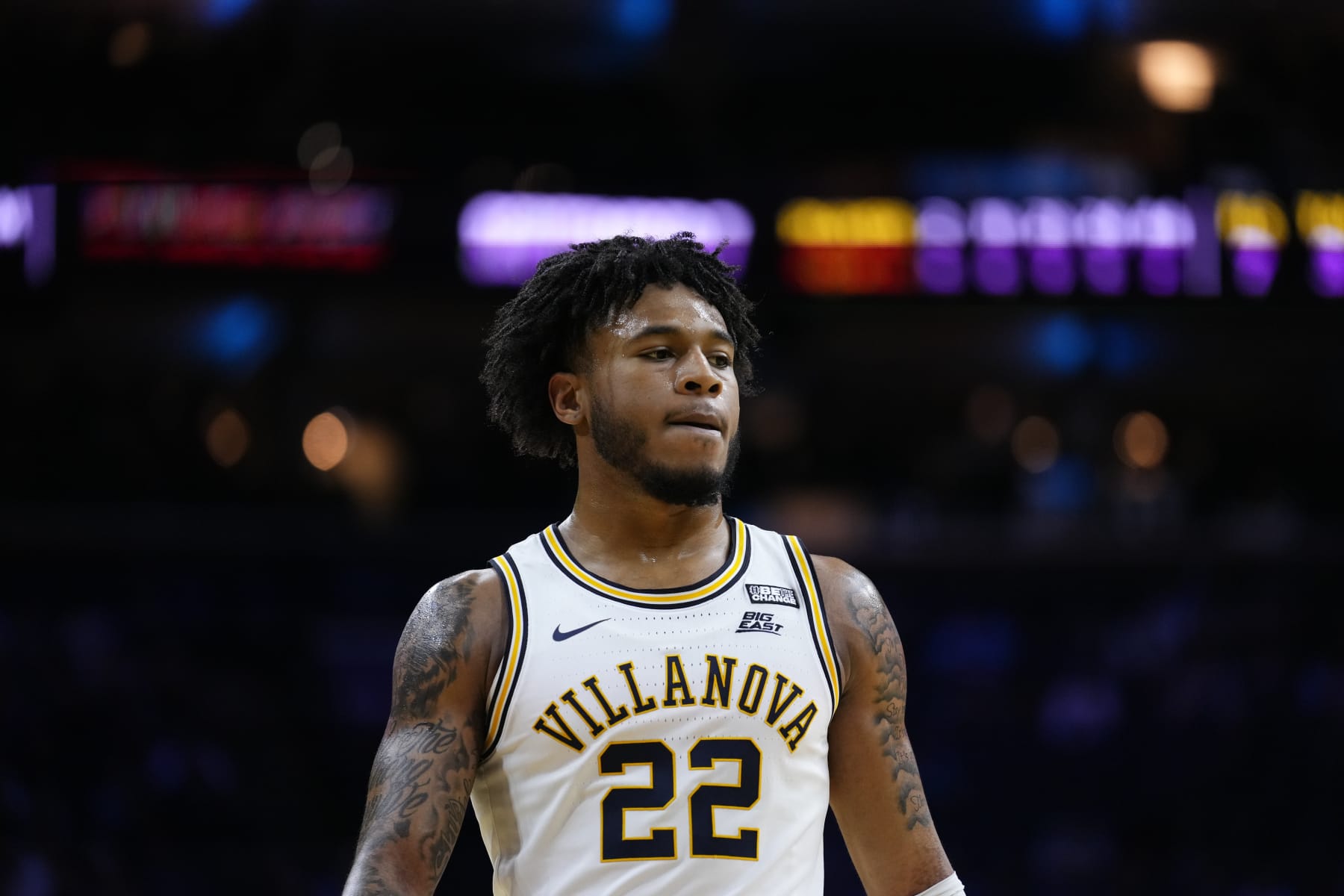Villanova's Cam Whitmore plays during an NCAA college basketball game, Saturday, March 4, 2023, in Philadelphia. (AP Photo/Matt Slocum)