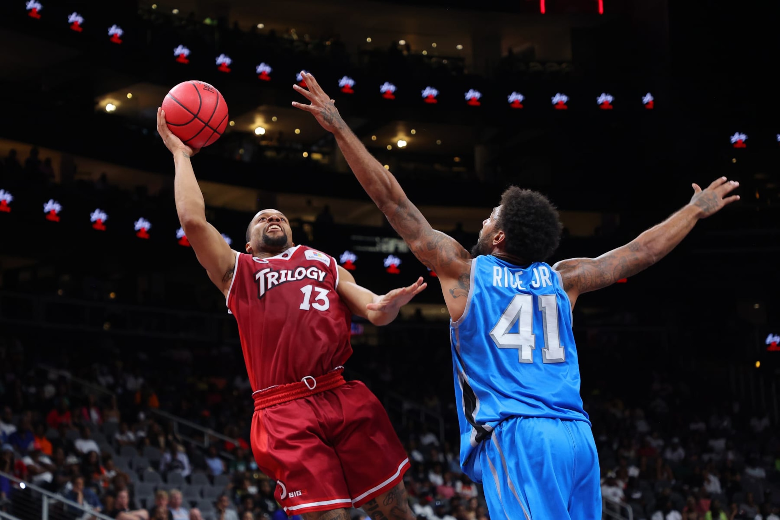 Isaiah Briscoe of Trilogy shoots against Glen Rice Jr. of Power during the 2022 BIG3 Championship Isaiah Briscoe of Trilogy shoots against Glen Rice Jr. of Power during the 2022 BIG3 Championship