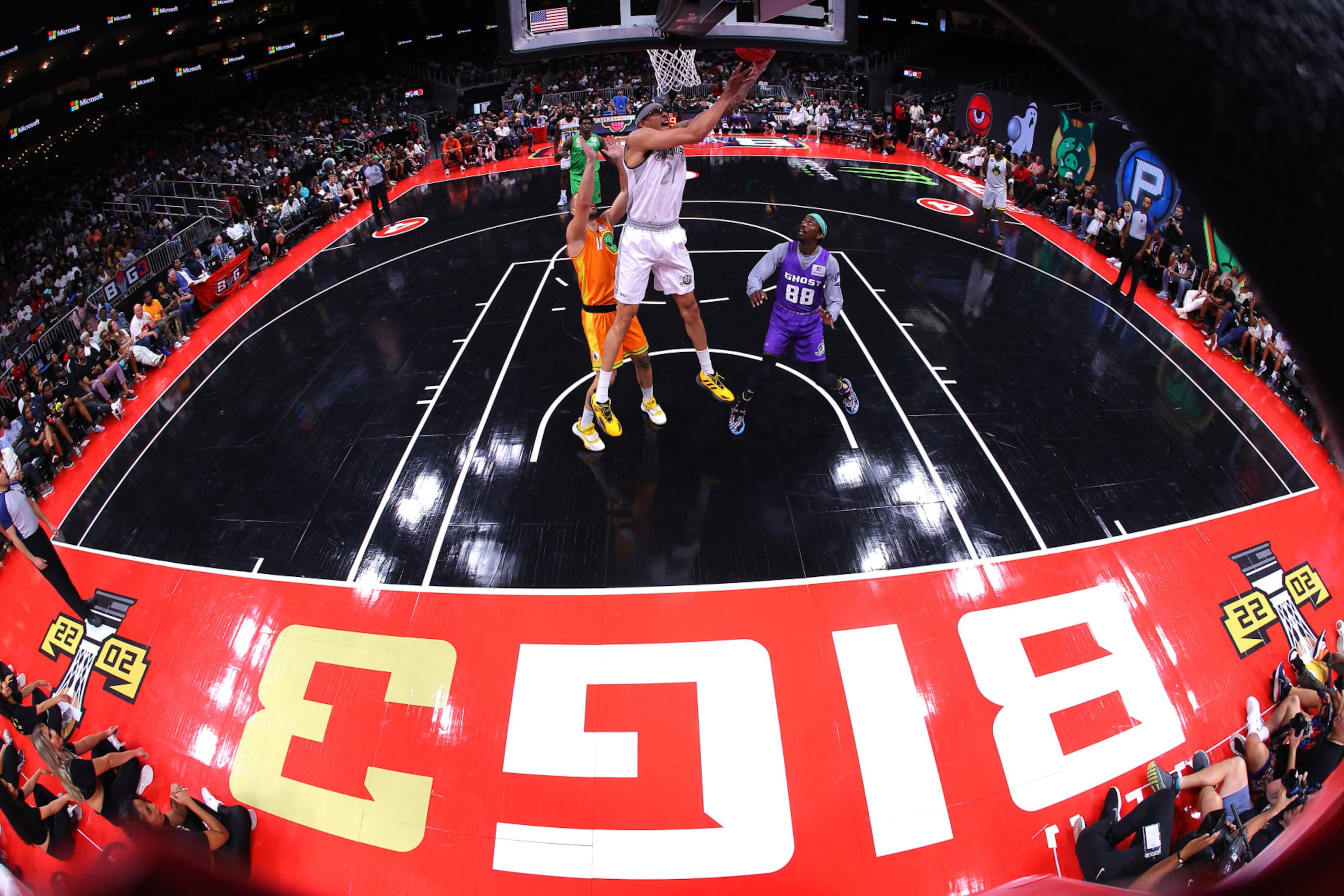 ATLANTA, GEORGIA - AUGUST 21: Isaiah Austin #21 of the Enemies shoots against Dusan Bulut #11 of the Aliens during the All-Star game prior to the BIG3 Championship at State Farm Arena on August 21, 2022 in Atlanta, Georgia. (Photo by Kevin C. Cox/Getty Images for BIG3) ATLANTA, GEORGIA - AUGUST 21: Isaiah Austin #21 of the Enemies shoots against Dusan Bulut #11 of the Aliens during the All-Star game prior to the BIG3 Championship at State Farm Arena on August 21, 2022 in Atlanta, Georgia. (Photo by Kevin C. Cox/Getty Images for BIG3)