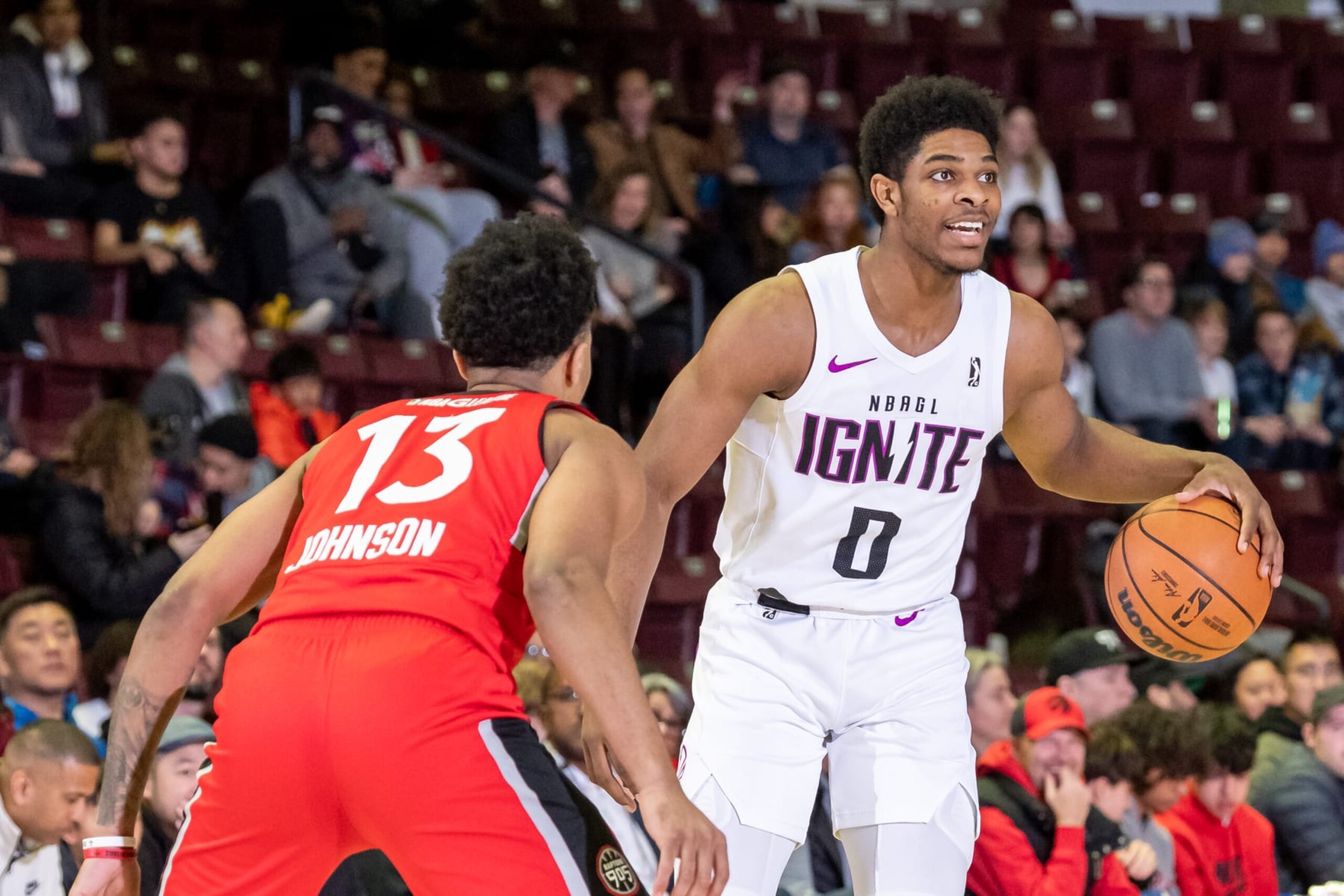MISSISSAUGA, ON - MARCH 6: Scoot Henderson #0 of the G League Ignite handles the ball during an NBA G League game against the Raptors 905 at the Paramount Fine Foods Centre on March 6, 2023 in Mississauga, Ontario. NOTE TO USER: User expressly acknowledges and agrees that, by downloading and/or using this photograph, user is consenting to the terms and conditions of the Getty Images License Agreement. Mandatory Copyright Notice: Copyright 2023 NBAE (Photo by Christian Bonin/NBAE via Getty Images) MISSISSAUGA, ON - MARCH 6: Scoot Henderson #0 of the G League Ignite handles the ball during an NBA G League game against the Raptors 905 at the Paramount Fine Foods Centre on March 6, 2023 in Mississauga, Ontario. NOTE TO USER: User expressly acknowledges and agrees that, by downloading and/or using this photograph, user is consenting to the terms and conditions of the Getty Images License Agreement. Mandatory Copyright Notice: Copyright 2023 NBAE (Photo by Christian Bonin/NBAE via Getty Images)