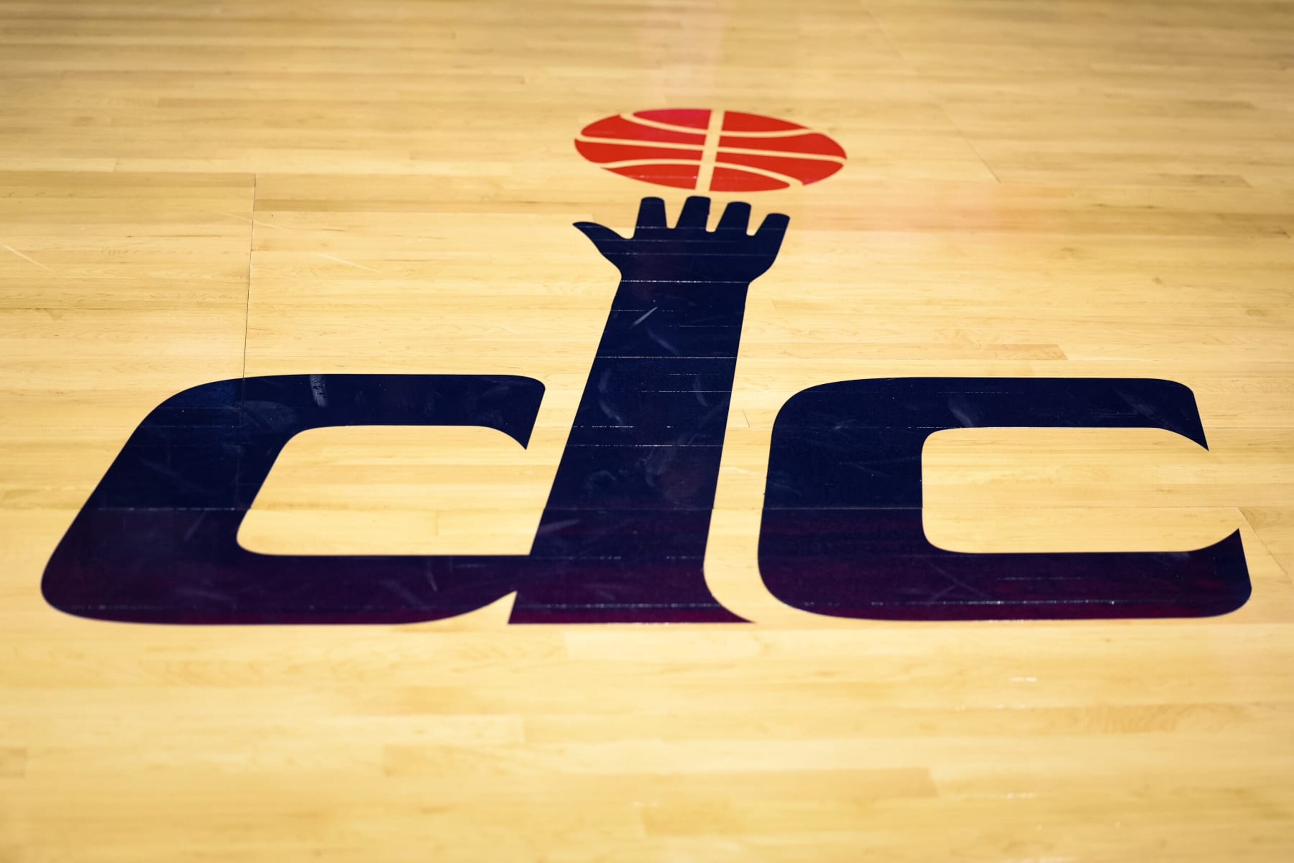 WASHINGTON, DC - OCTOBER 28: A view of the the Washington Wizards alternate logo on the court before the game between the Washington Wizards and the Indiana Pacers at Capital One Arena on October 28, 2022 in Washington, DC. NOTE TO USER: User expressly acknowledges and agrees that, by downloading and or using this photograph, User is consenting to the terms and conditions of the Getty Images License Agreement. (Photo by Scott Taetsch/Getty Images)