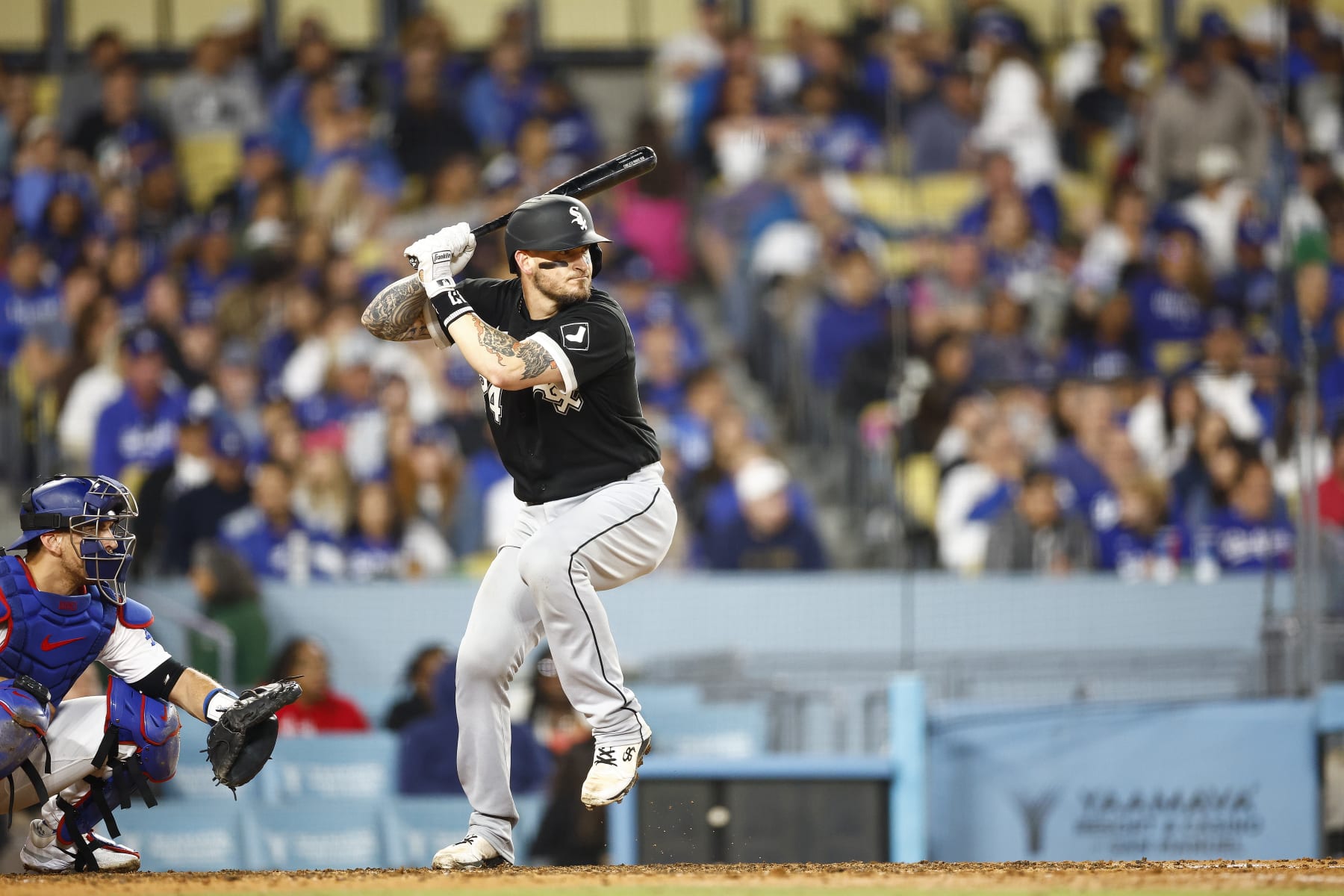 LOS ANGELES, CALIFORNIA - JUNE 14:  Yasmani Grandal #24 of the Chicago White Sox in the sixth inning at Dodger Stadium on June 14, 2023 in Los Angeles, California. (Photo by Ronald Martinez/Getty Images)